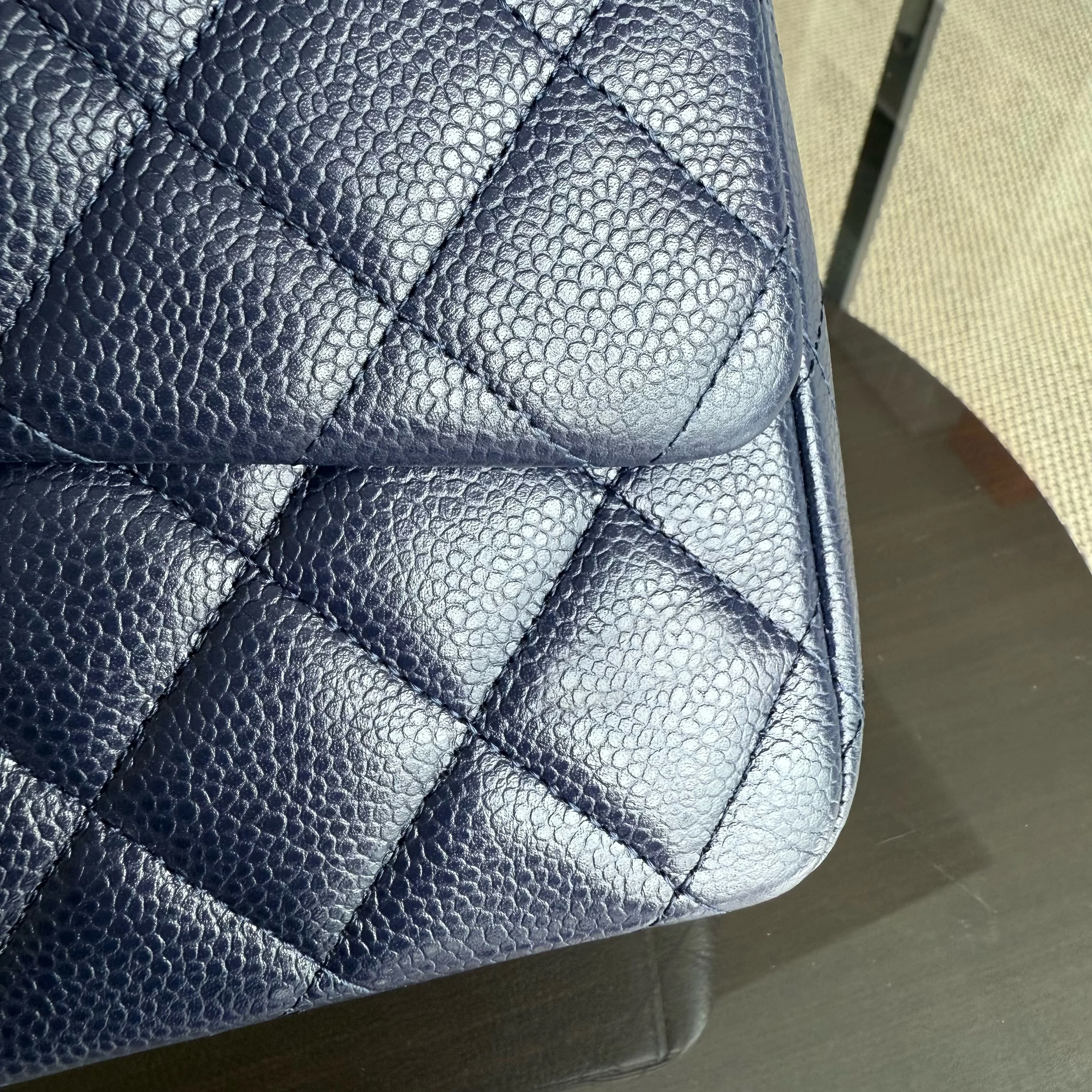 Chanel Classic Flap Maxi - Caviar Double Flap 33CM Quilted Grained Calfskin Dark Blue Silver Hardware Series 18