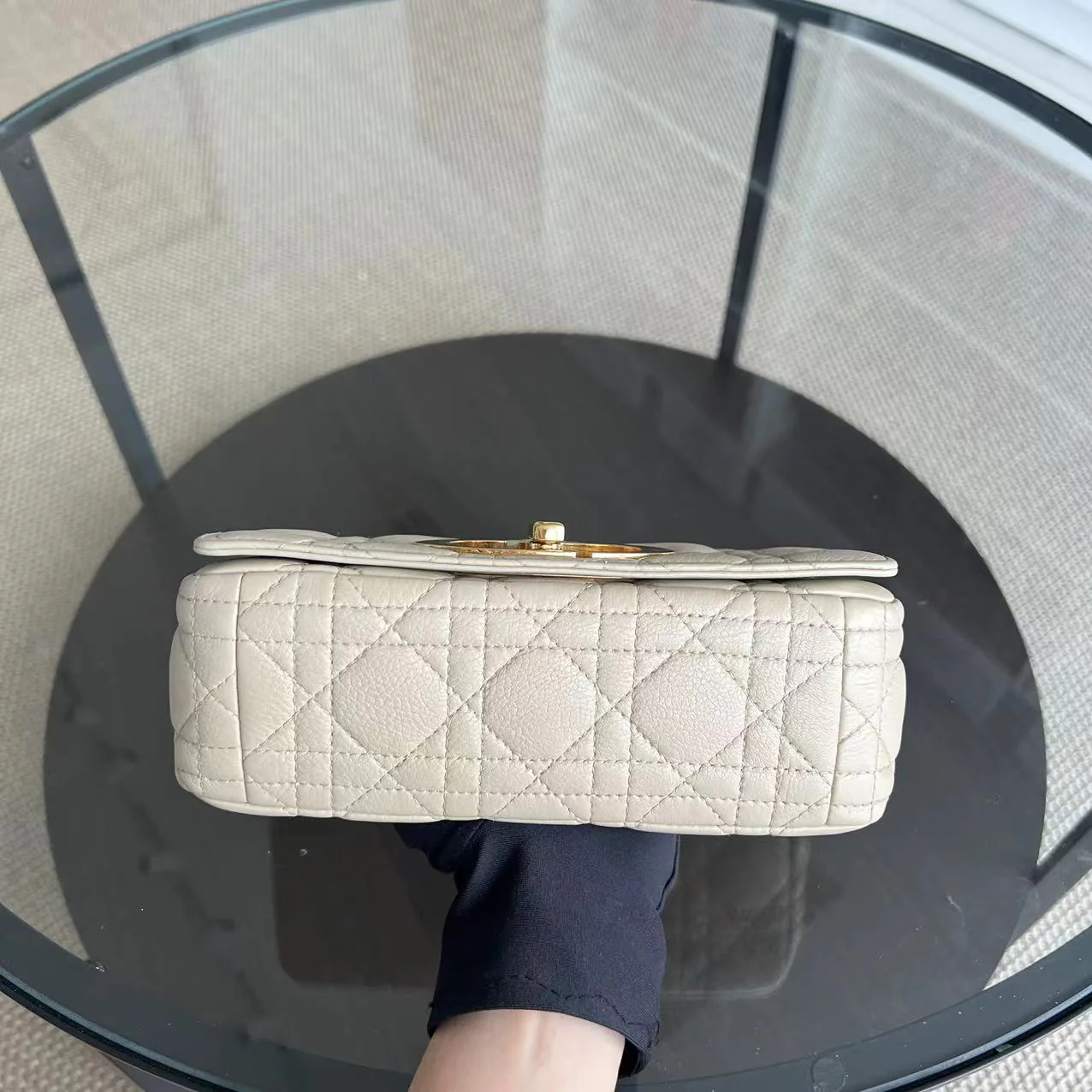 Dior Caro Small - Cannage Grained Calfskin Beige Golden Hardware