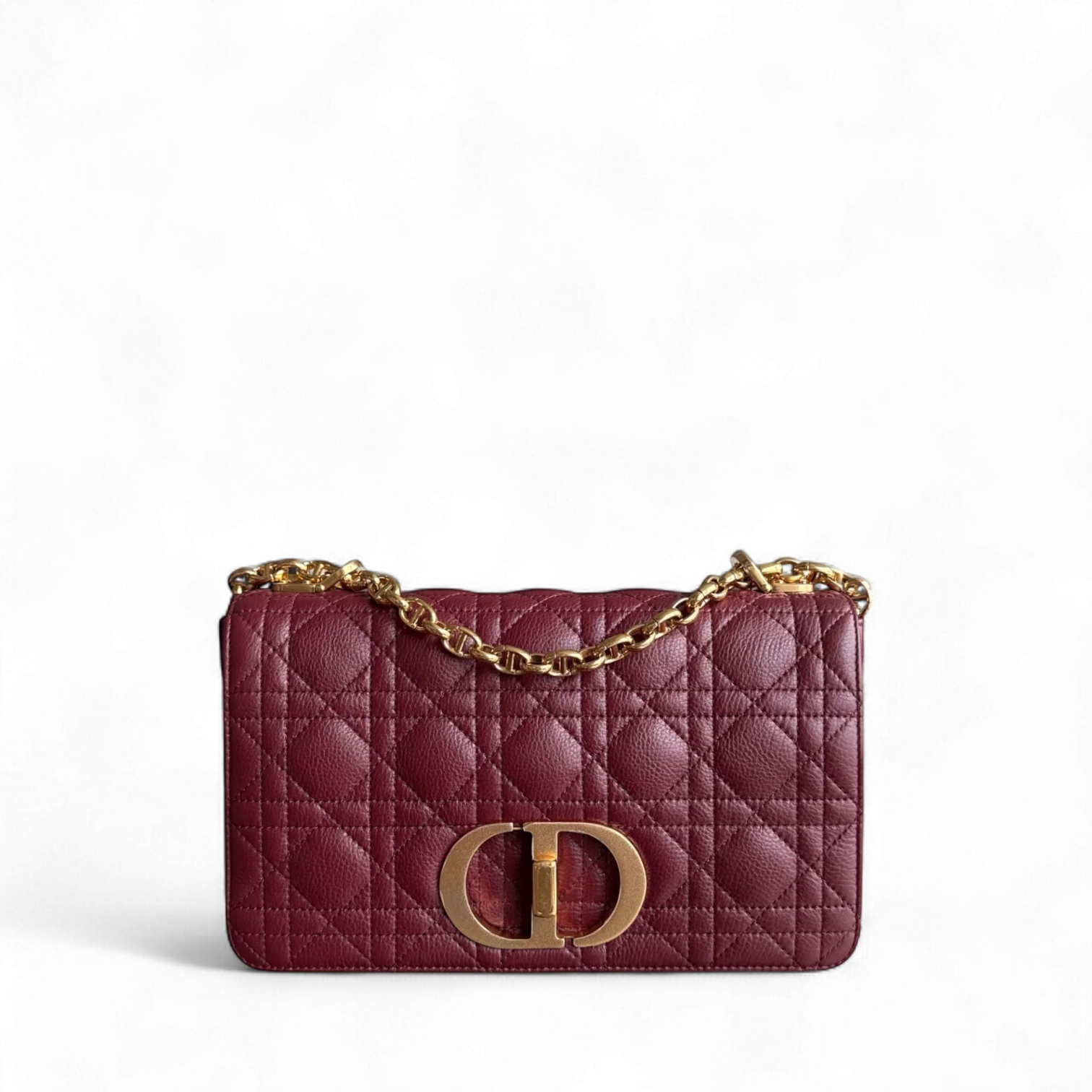 Dior Caro Medium - Cannage Calfskin Burgundy Red Gold Hardware