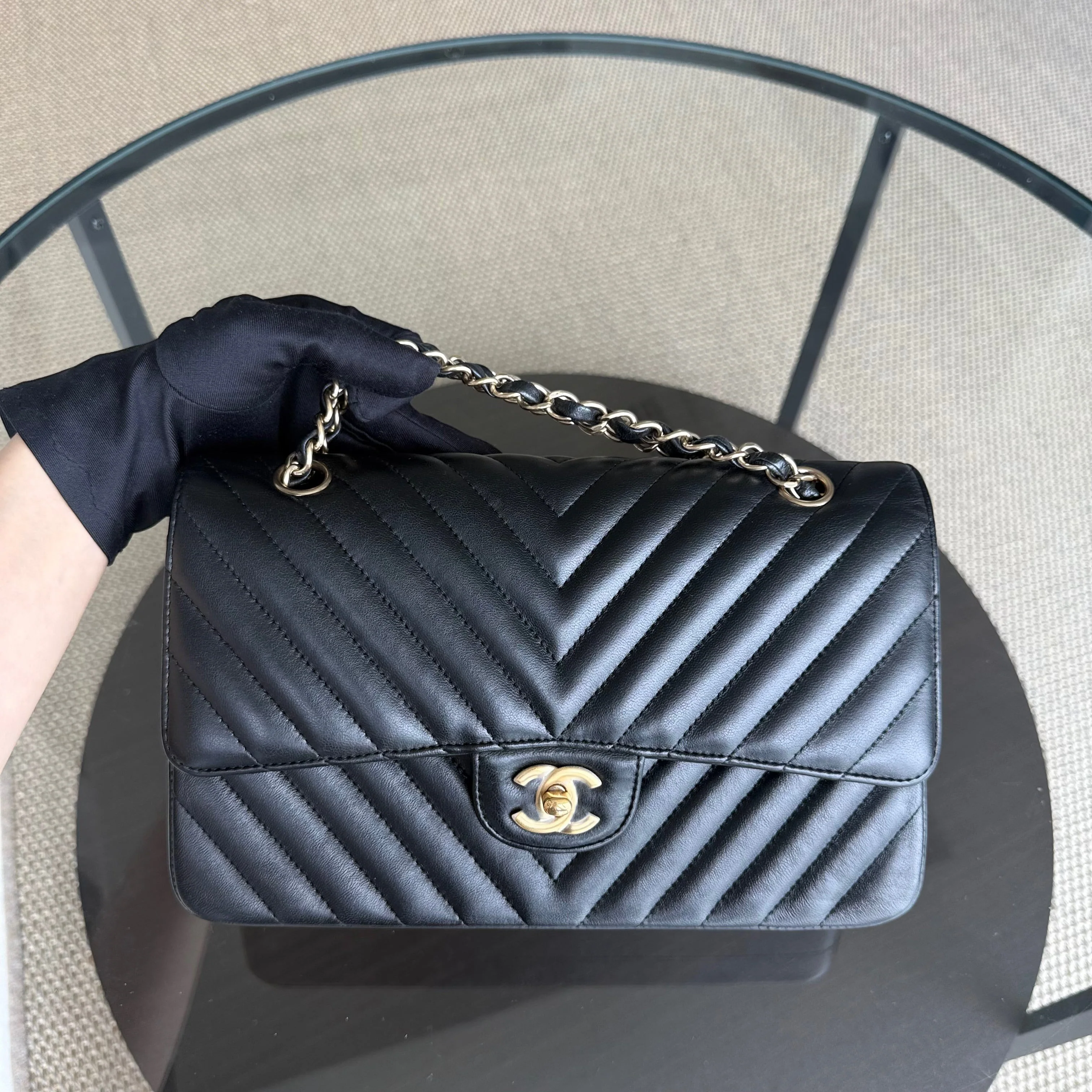 Chanel Classic Flap Medium - 25CM Chevron Lambskin Black Gold Hardware Series 23