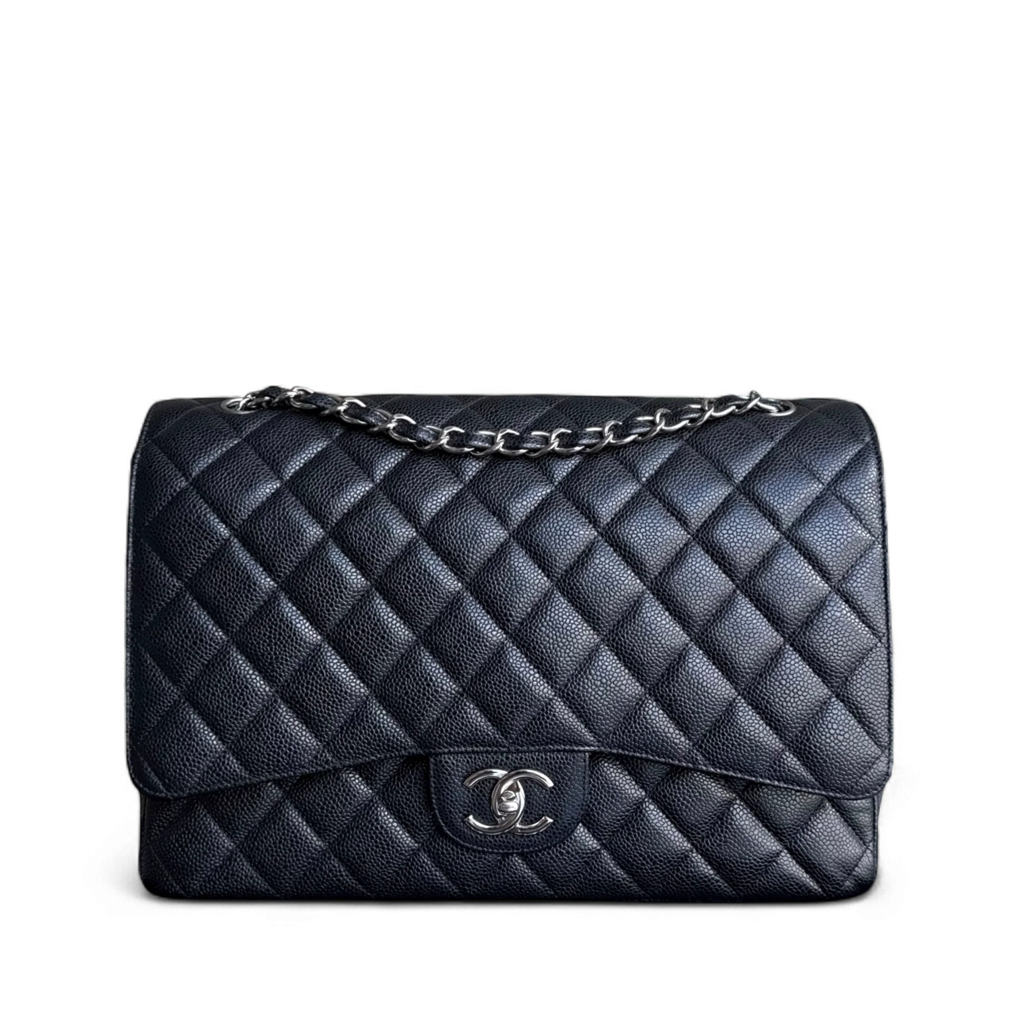 Chanel Classic Flap Maxi - Caviar Double Flap 33CM Quilted Black Silver Hardware Series 15
