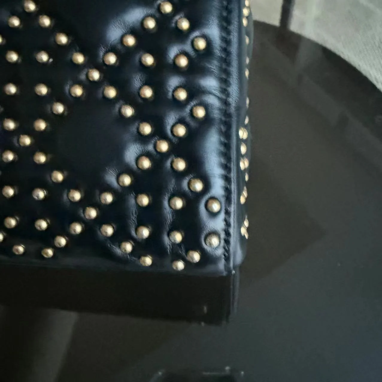 Dior Lady Mini Quilted Studded Lambskin Black Golden Hardware