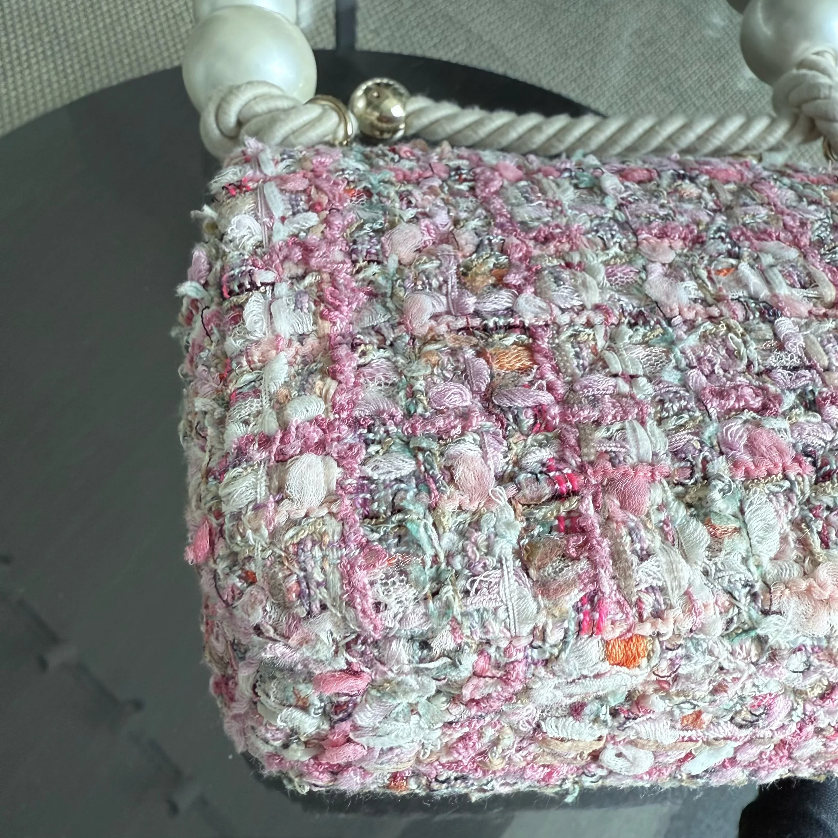 Chanel Classic Flap Mini Square Pearl Tweed - 20CM Pink Gold Hardware Series 27