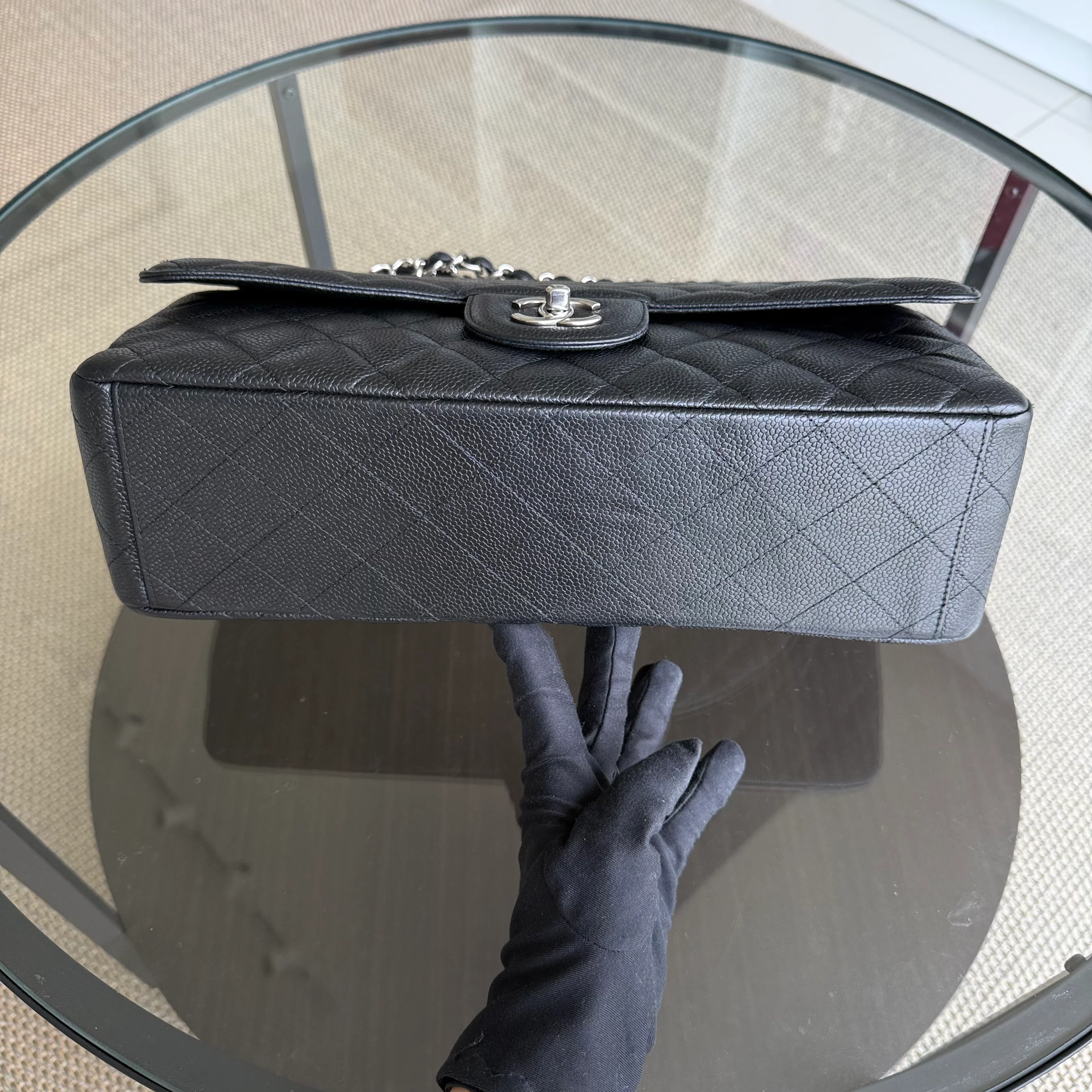 Chanel Classic Flap Maxi - Caviar 33CM Single Flap Quilted Black Silver Harware Series 13