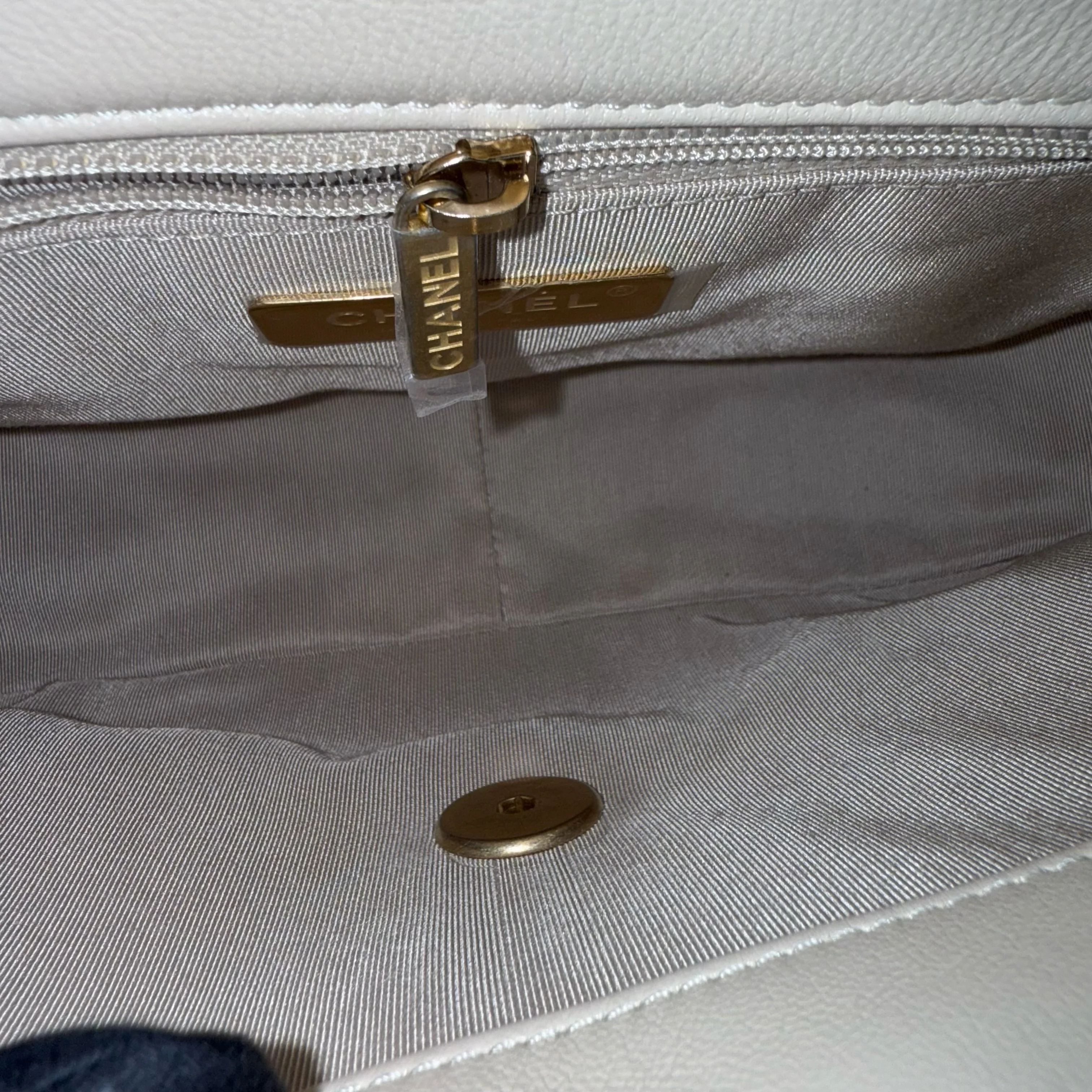 Chanel 19 Bag  Small- C19 Quilted Goatskin Light Beige Cream Two-tone Hardware Series 30