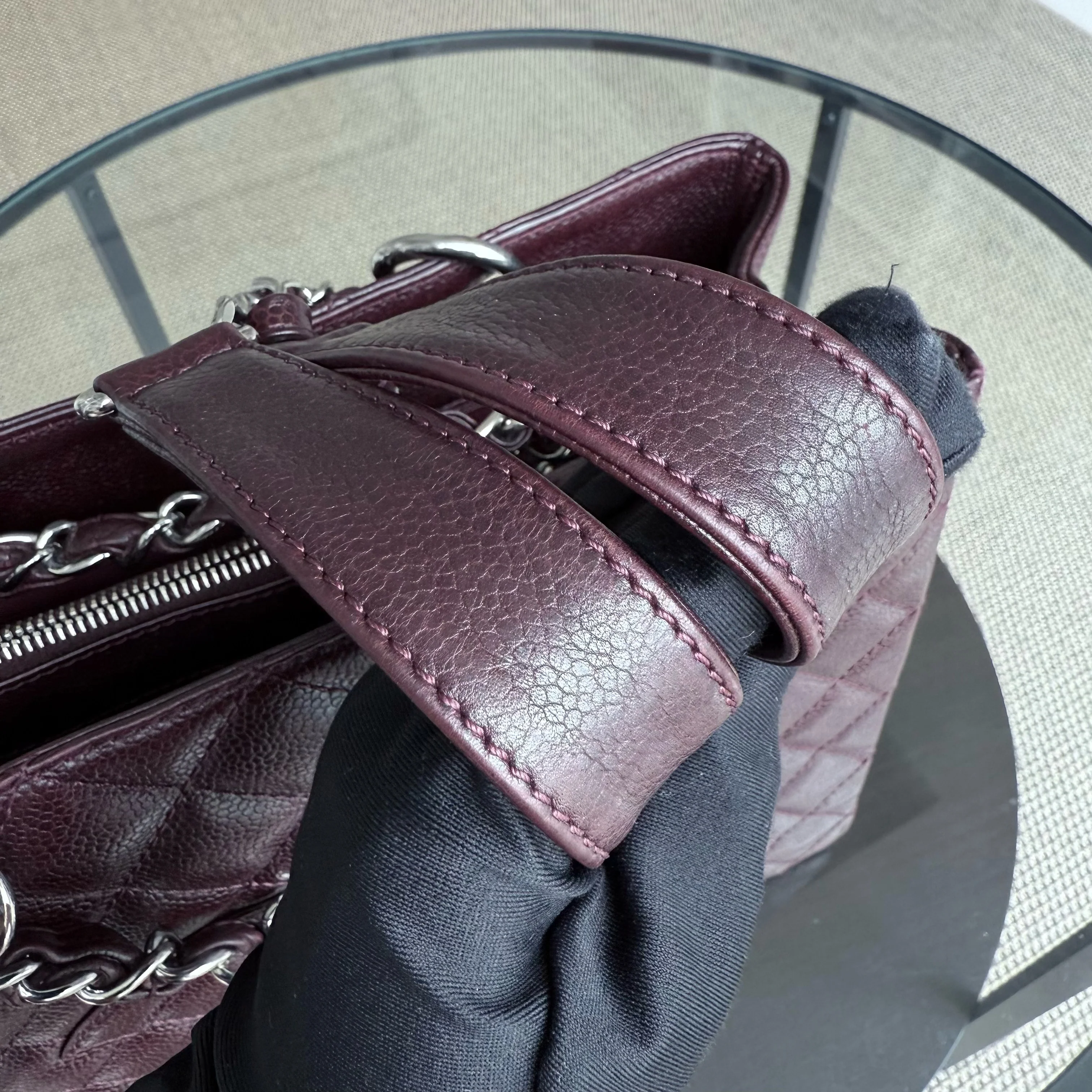 Chanel GST Grand Shopping Tote  - Caviar Quilted Burgundy Grained Calfskin Silver Hardware Series 11