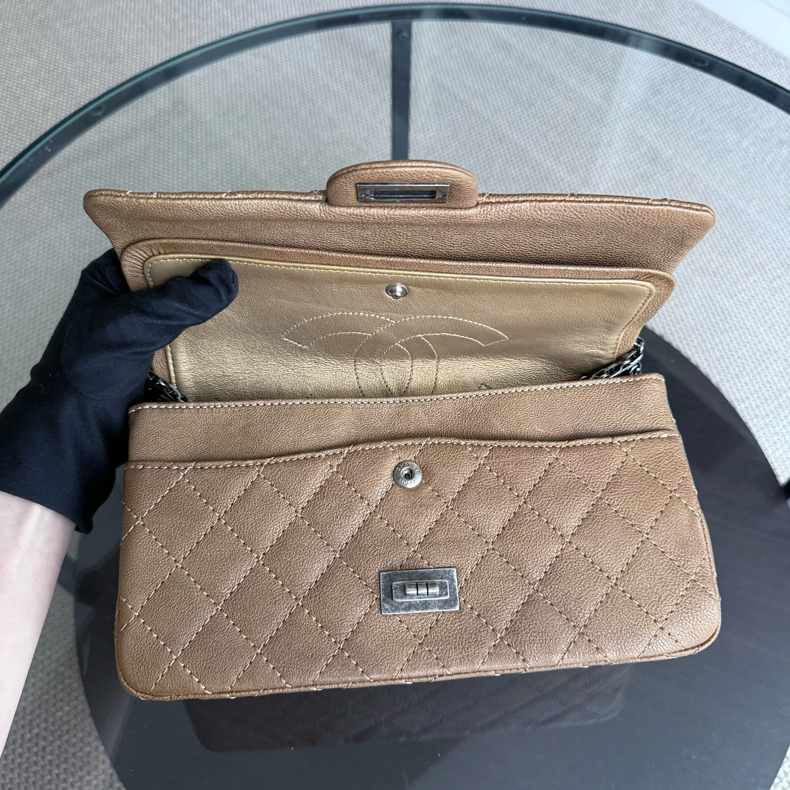 Chanel 2.55 Reissue 225 - Caviar 24CM Quilted Grained Calfskin Brown Ruthenium Silver Hardware Series 17