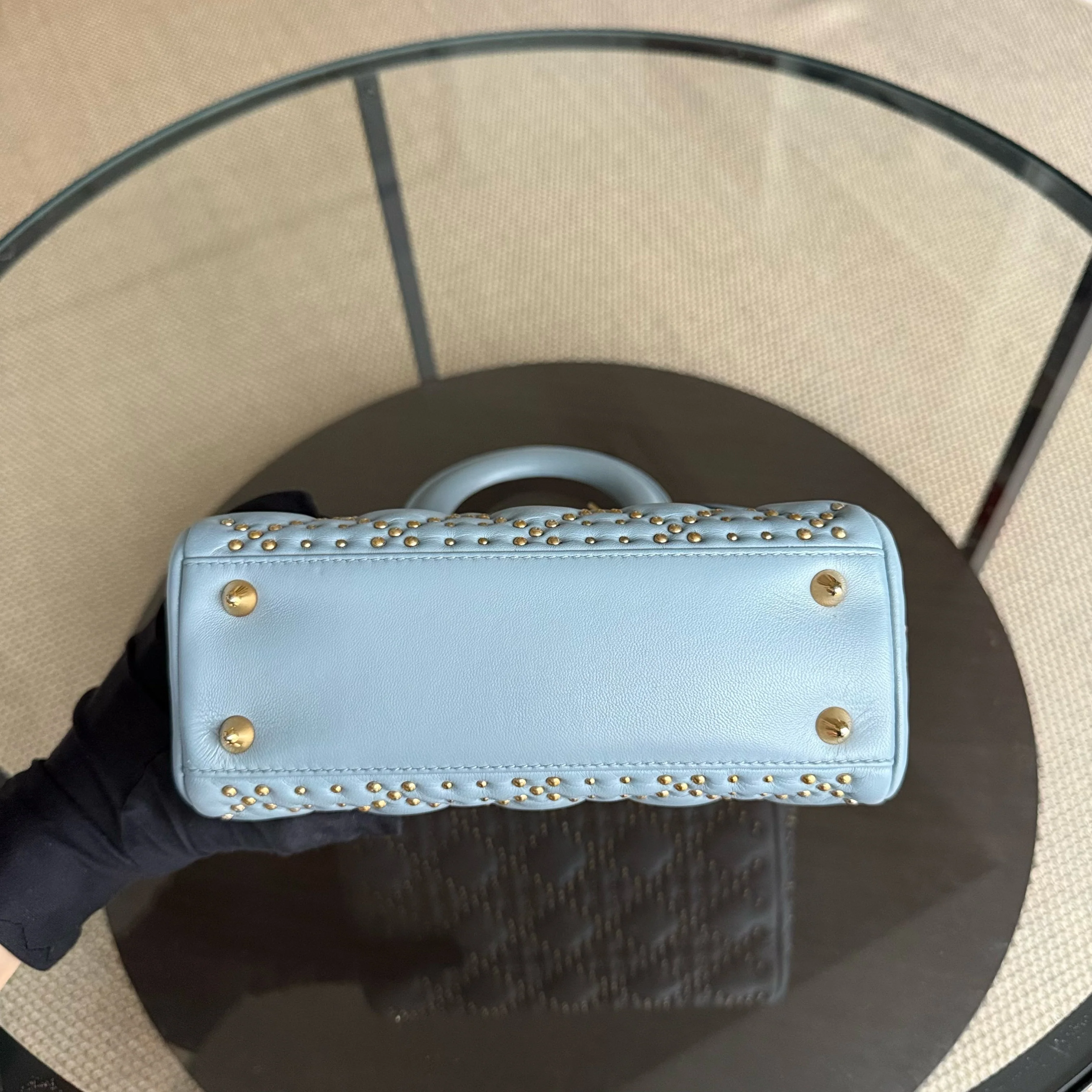 Dior Lady Small Flap - Cannage Calfskin Studded Blue Gold Hardware