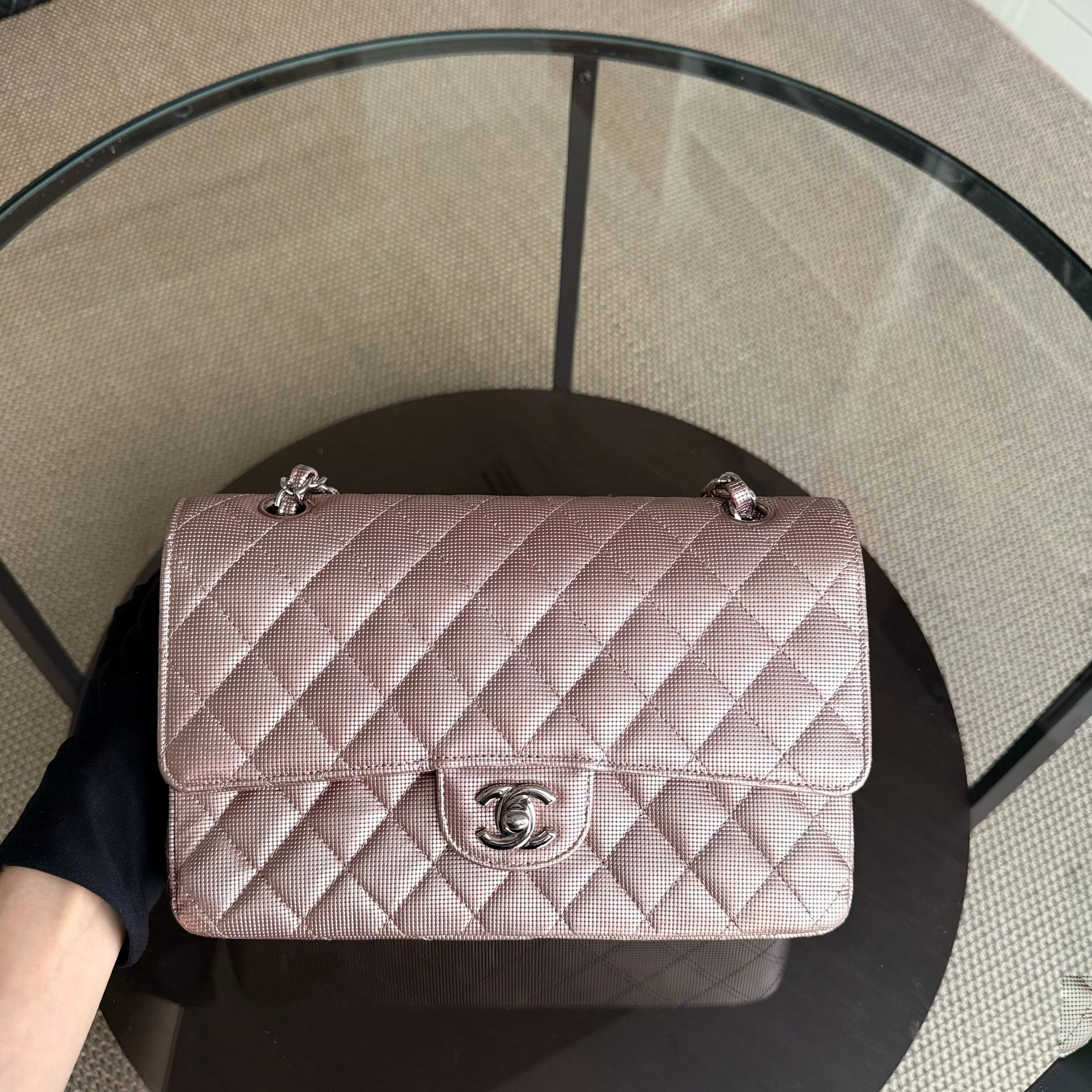 Chanel Classic Flap Medium - Pixelated Calfskin Metallic Pink Silver Hardware Series 21