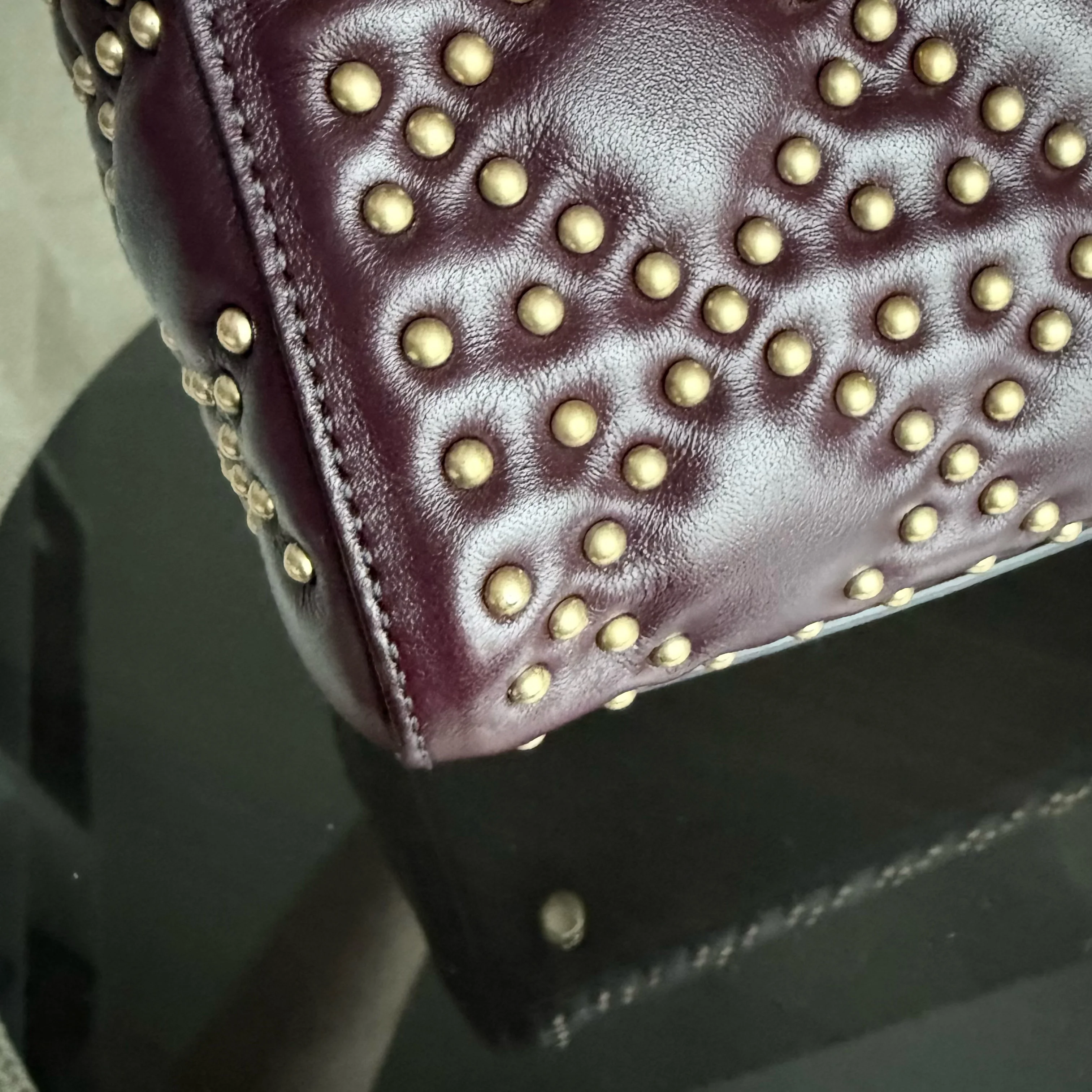 Dior Lady Medium Flap - Studded Cannage Calfskin Burgundy Red Gold Hardware