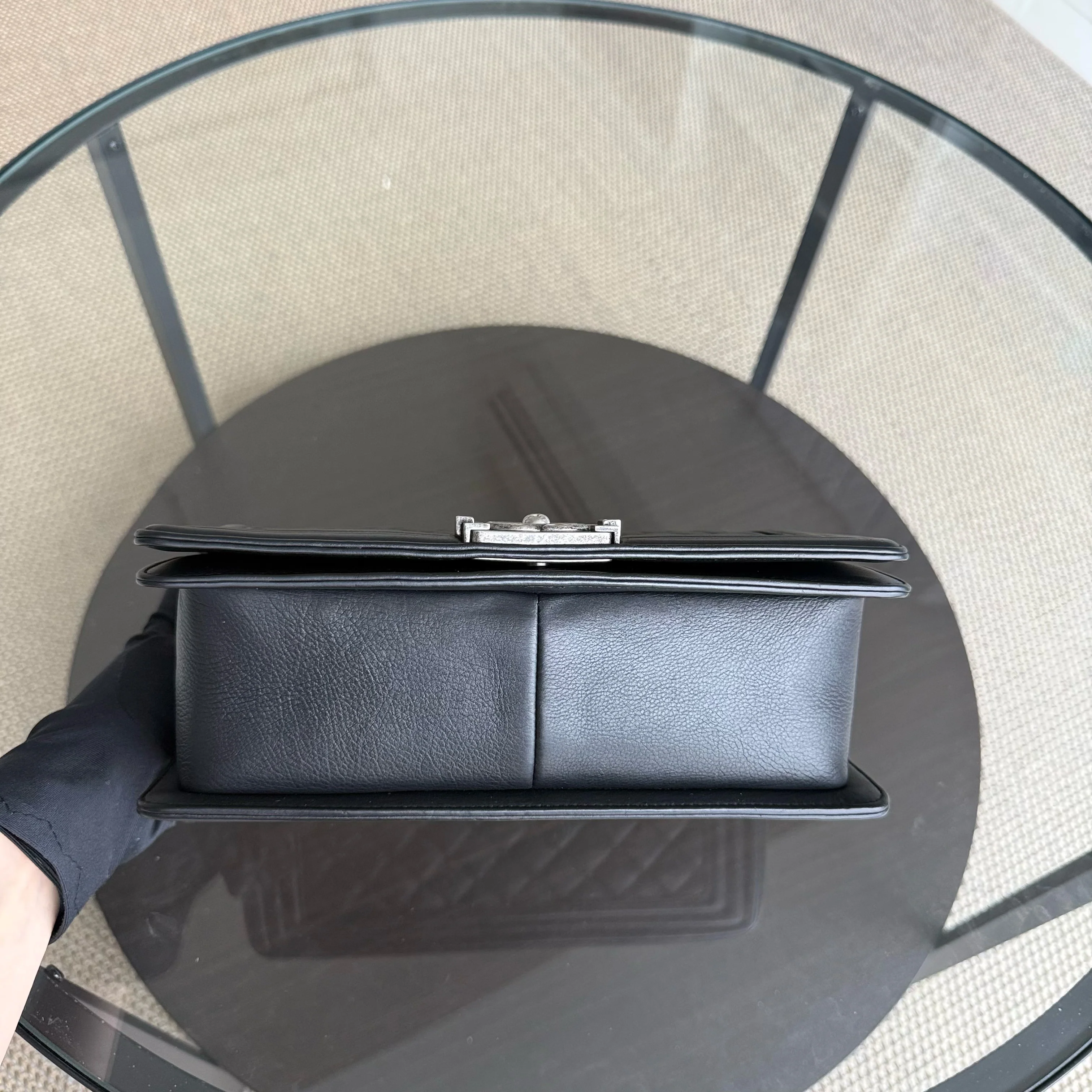 Chanel Boy Medium - 25CM Quilted Calfskin Black Ruthenium Silver Hardware