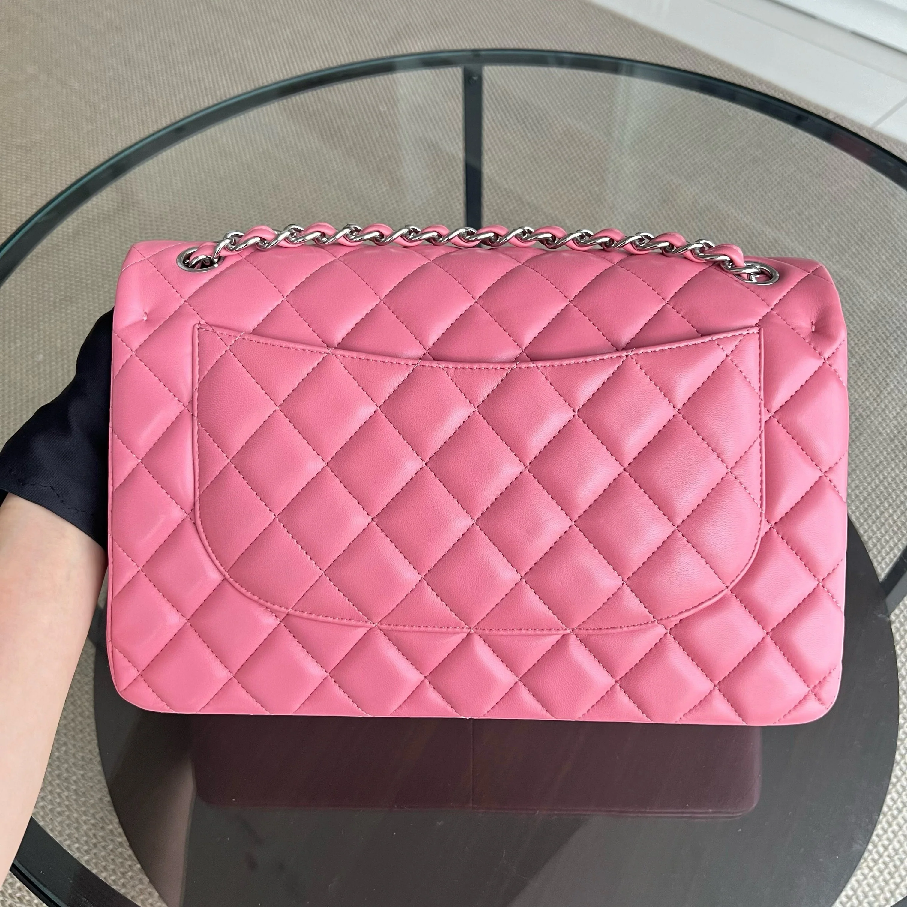 Chanel Classic Flap Jumbo - Double Flap 30CM Quilted Lambskin Sakura Pink Silver Hardware Series 18