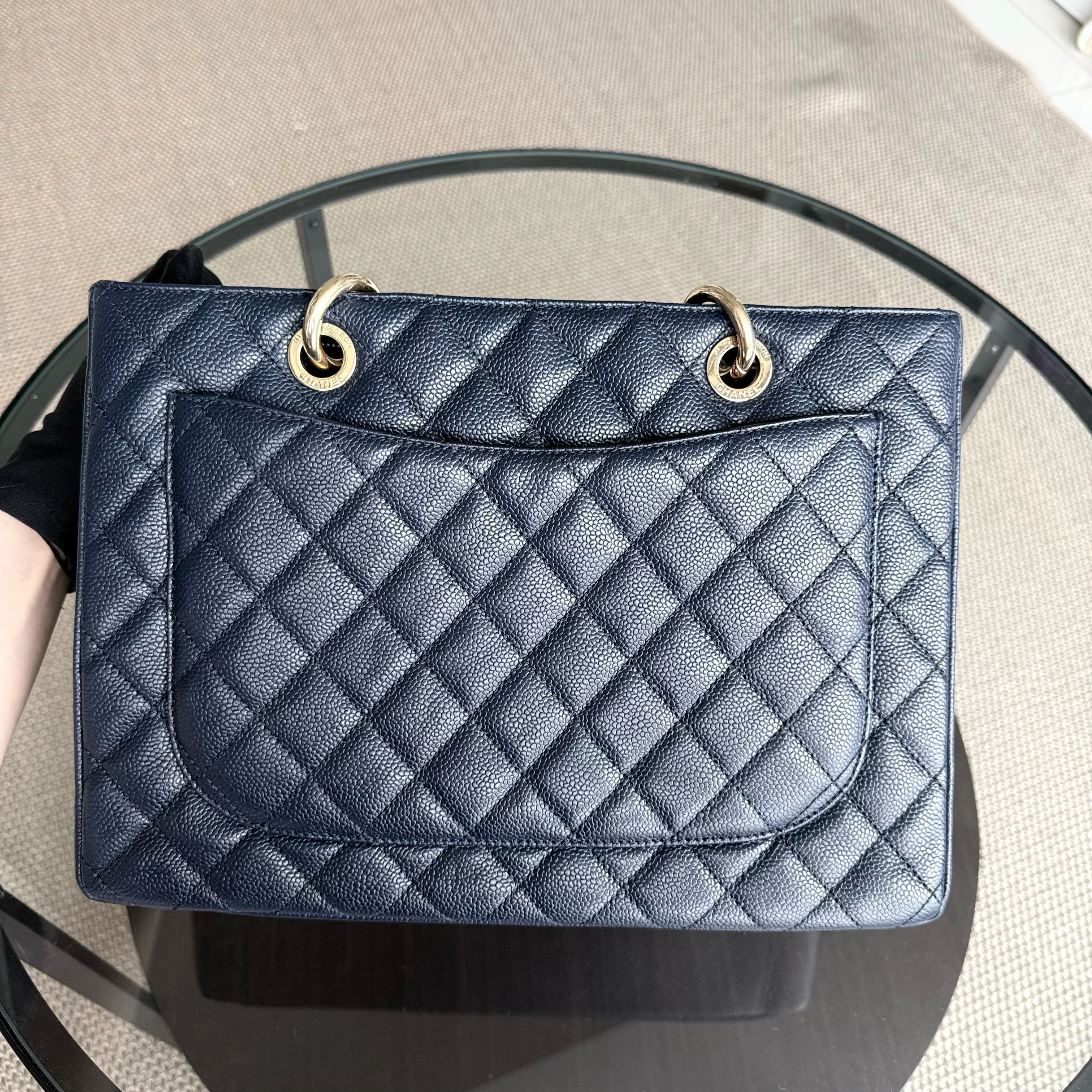 Chanel GST Grand Shopping Tote - Caviar Quilted Dark Blue Gold Hardware Series 19