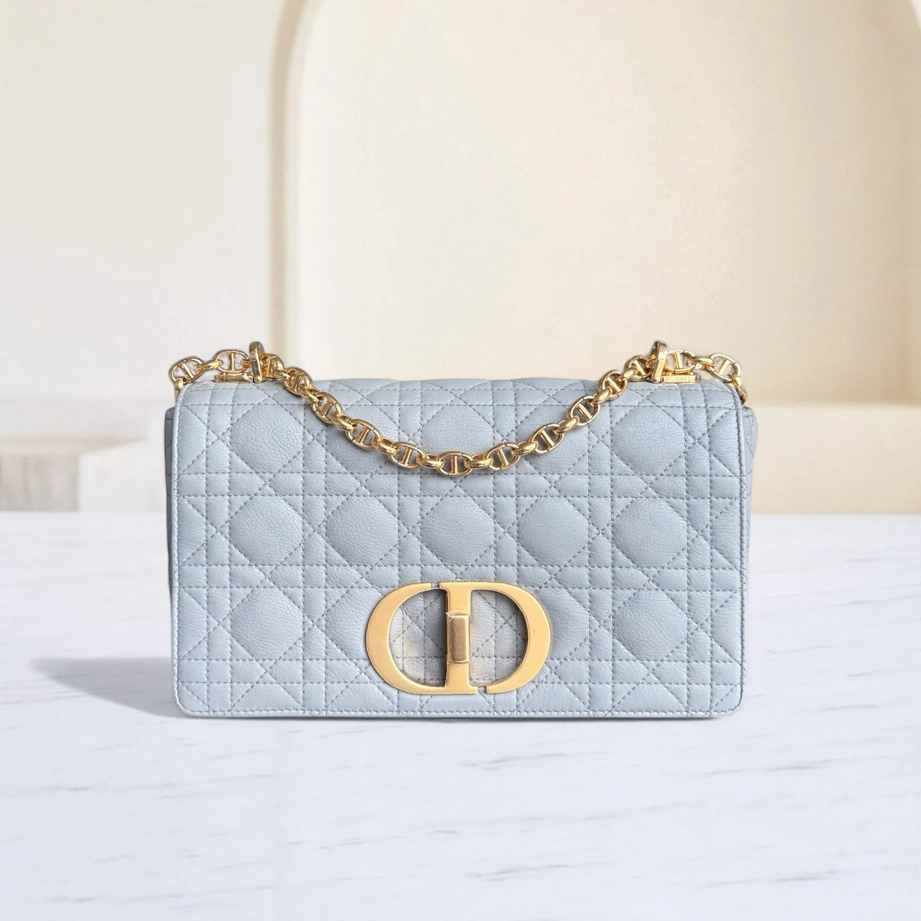 Dior Caro Medium - Cannage Calfskin Grey Gray Gold Hardware