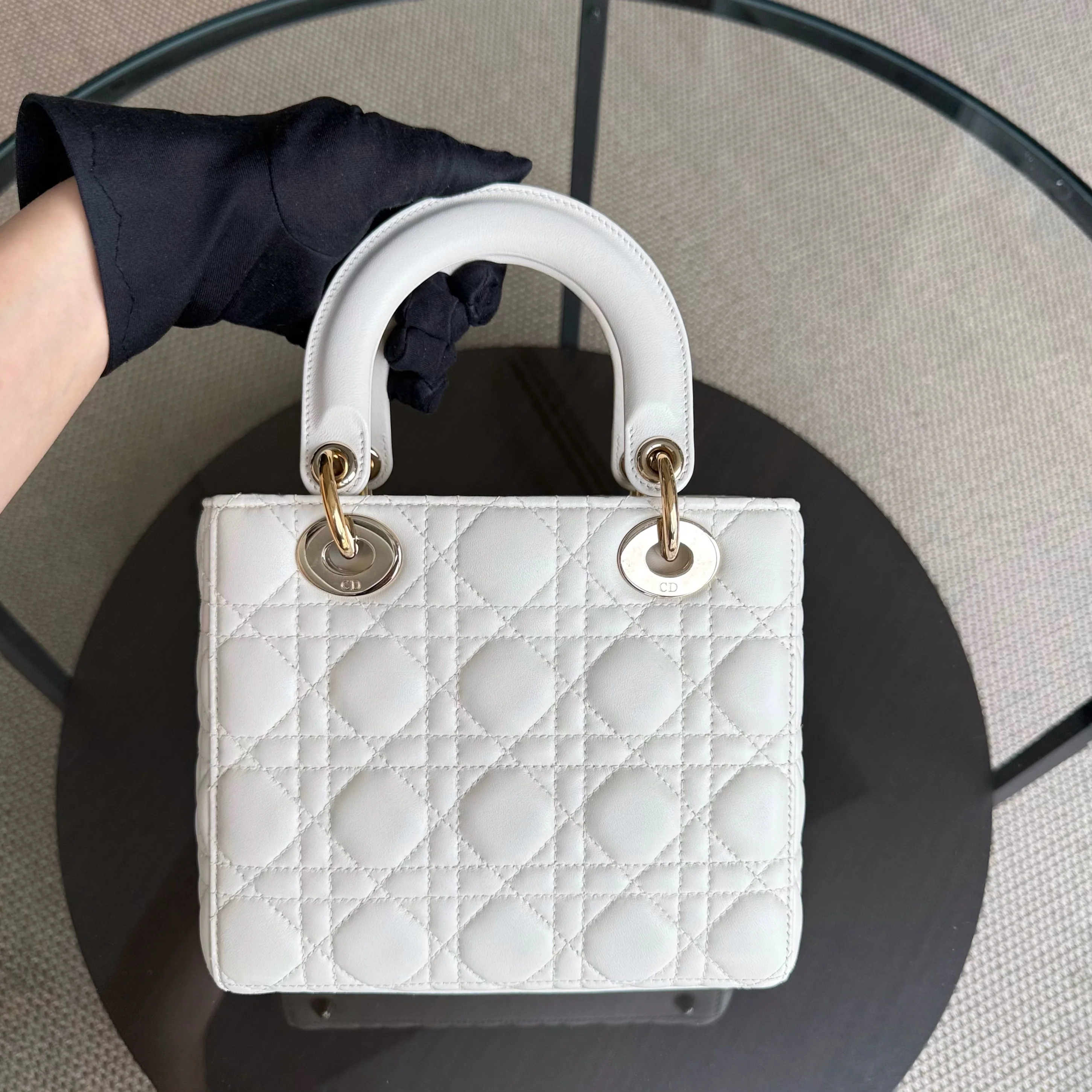 Dior Lady Small - Cannage Lambskin White Gold Hardware