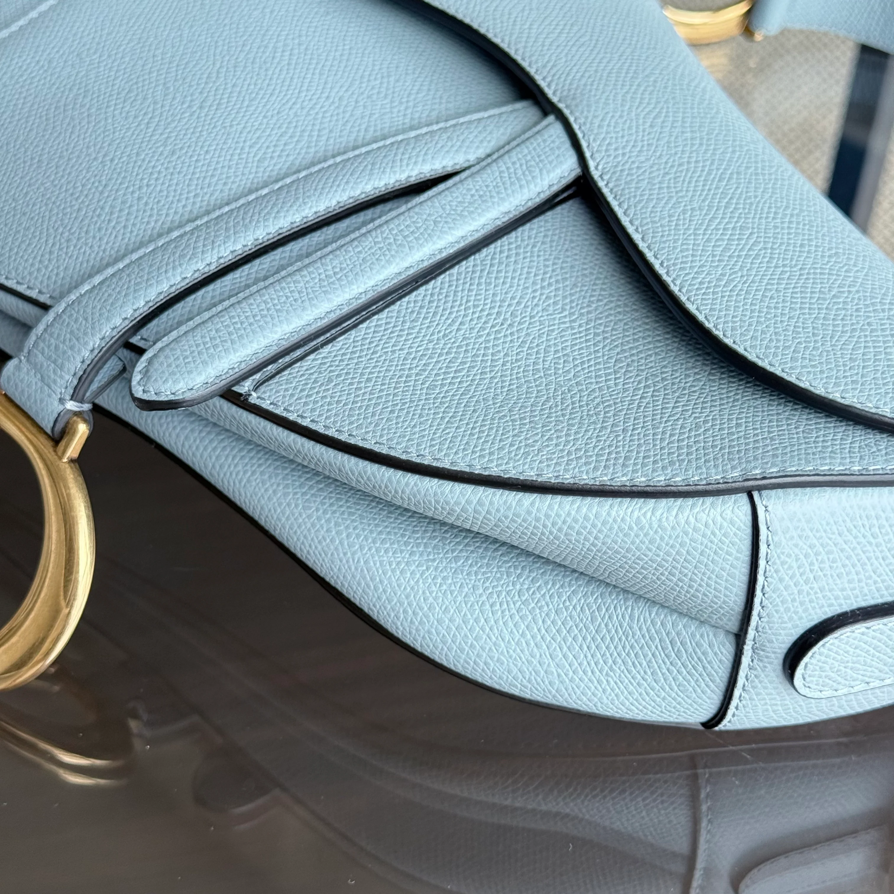 Dior Saddle Medium - 25CM Grained Calfskin Haze Blue Gold Hardware