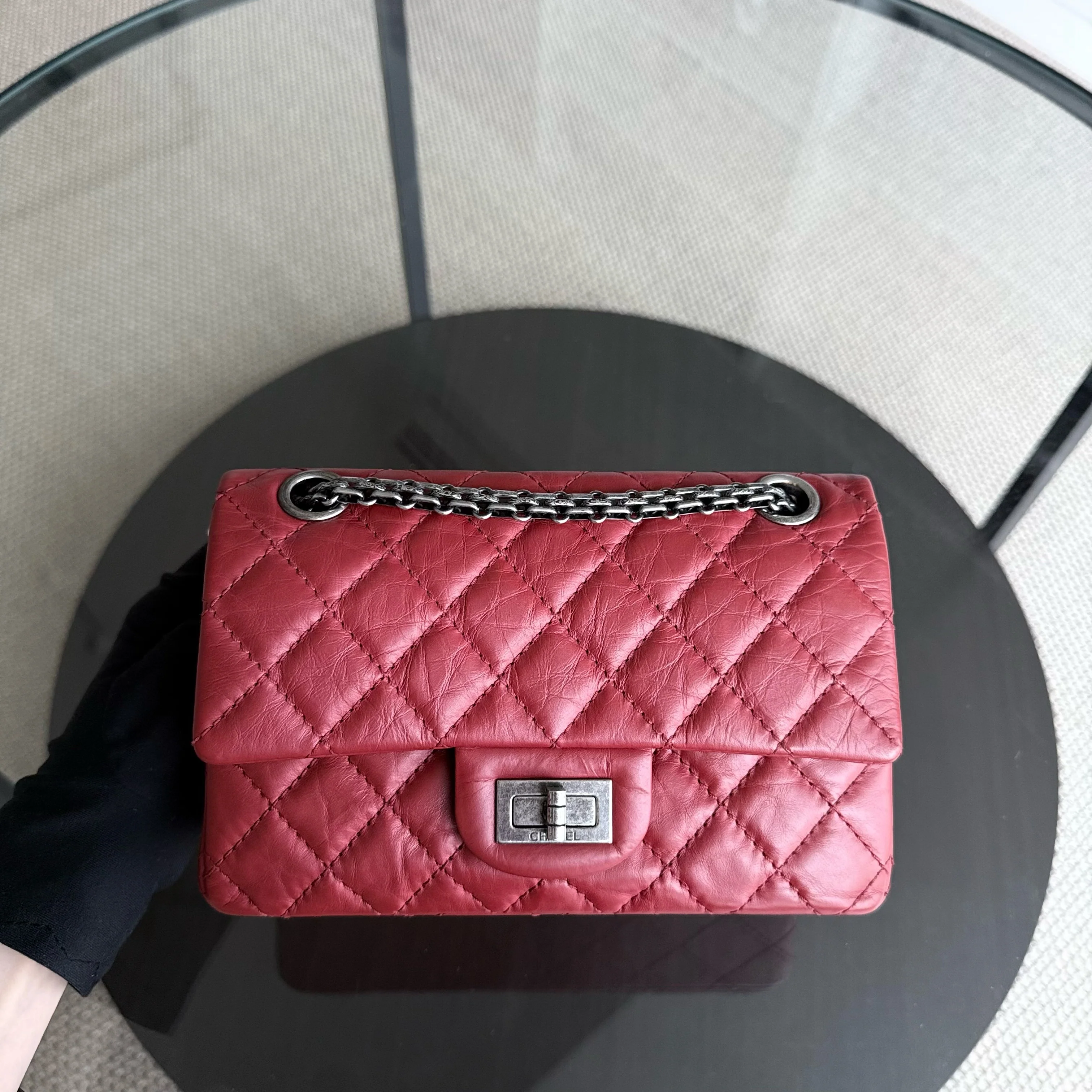 Chanel 2.55 Reissue Mini - 20CM Quilted Aged Calfskin Red Ruthenium Silver Hardware Series 16