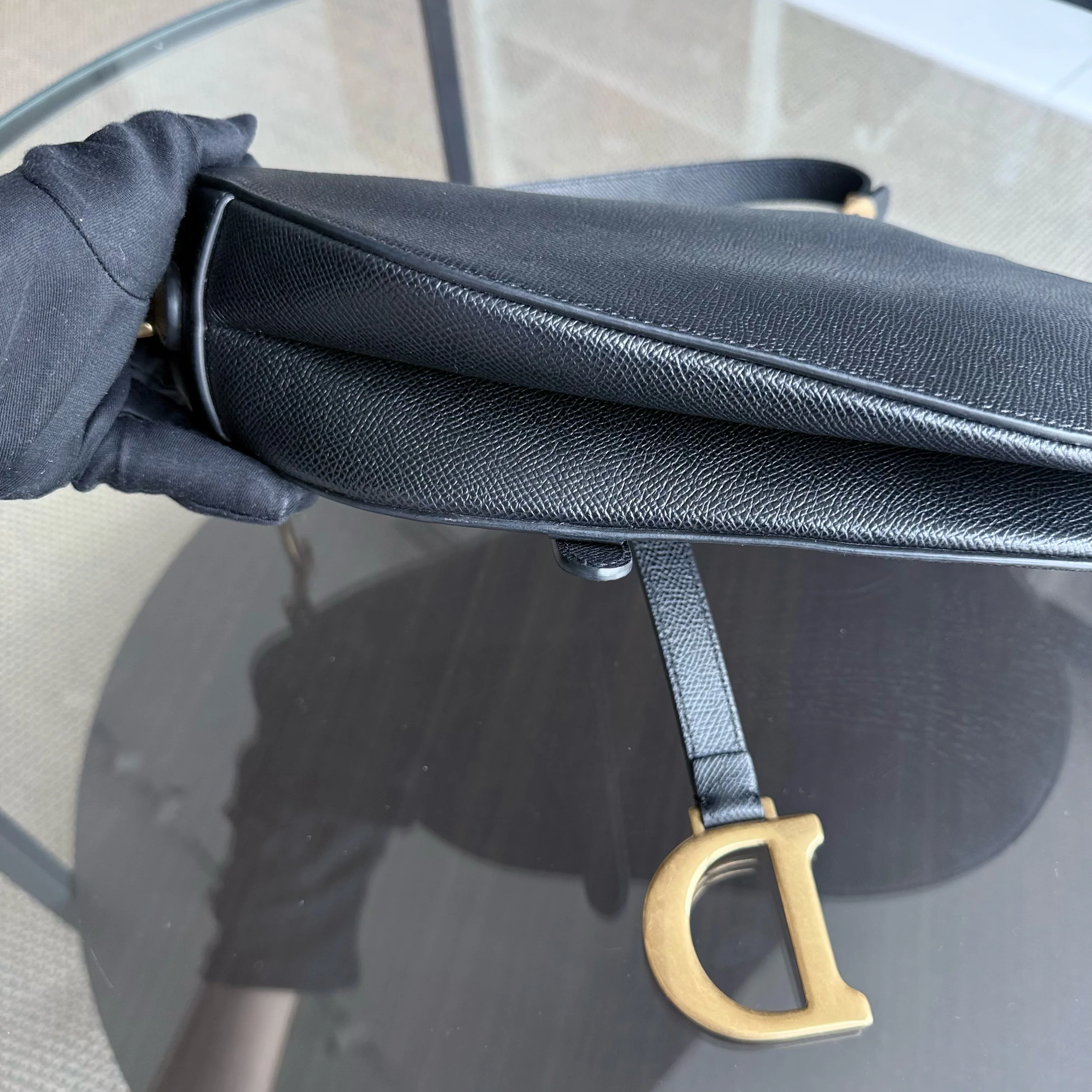 Dior Saddle Medium With Strap - Grained Calfskin Black Gold Hardware