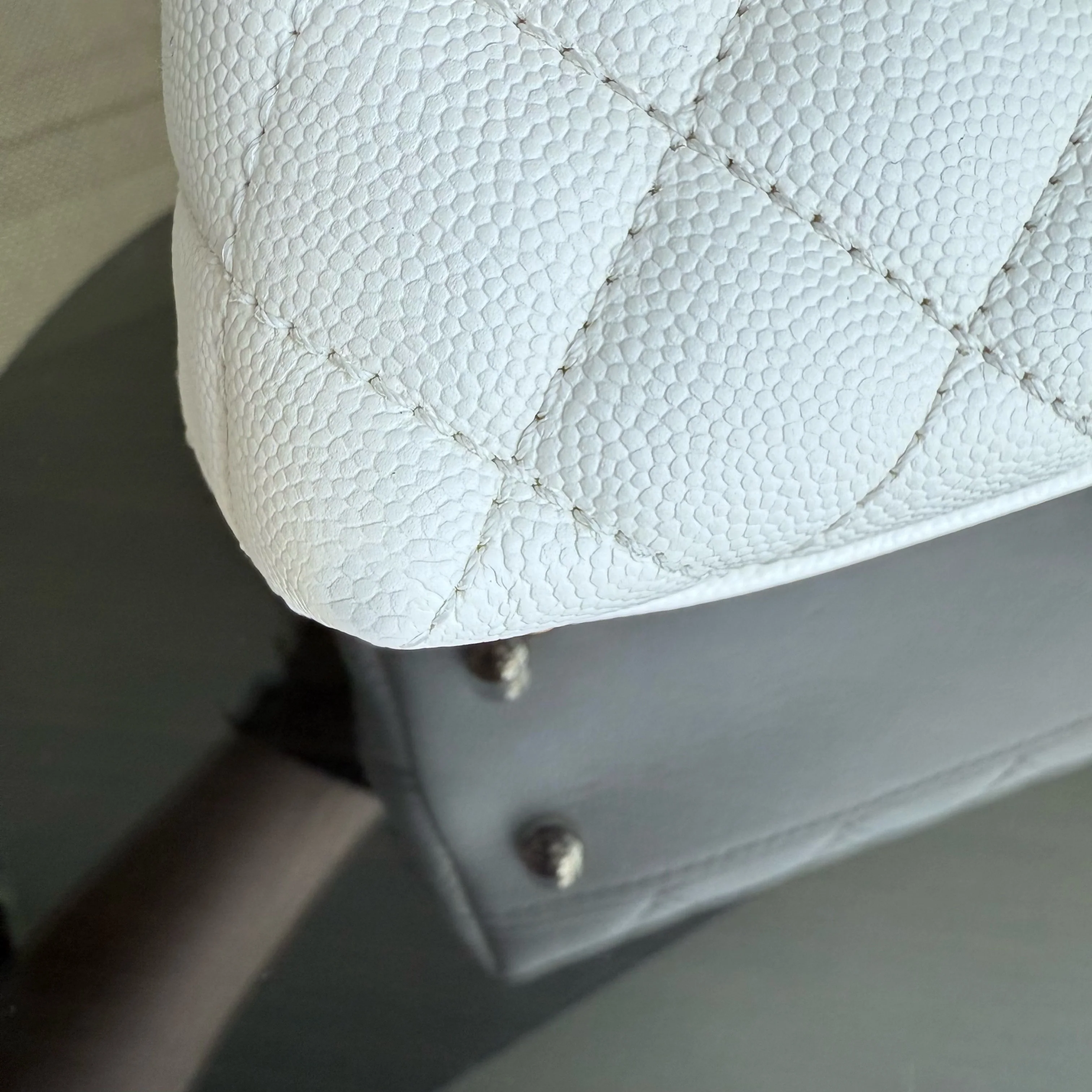 Chanel Coco Handle Small - Caviar Quilted Snow White Gold Hardware Microchip