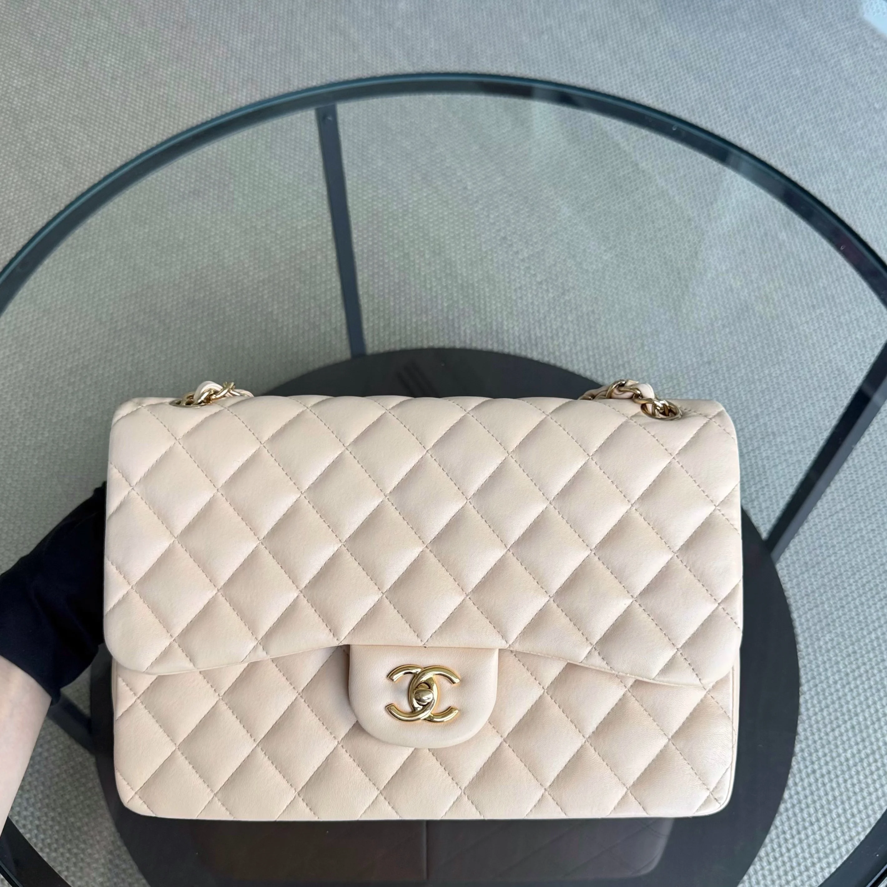 Chanel Classic Flap Jumbo - Double Flap 30CM Quilted Lambskin Beige Gold Hardware