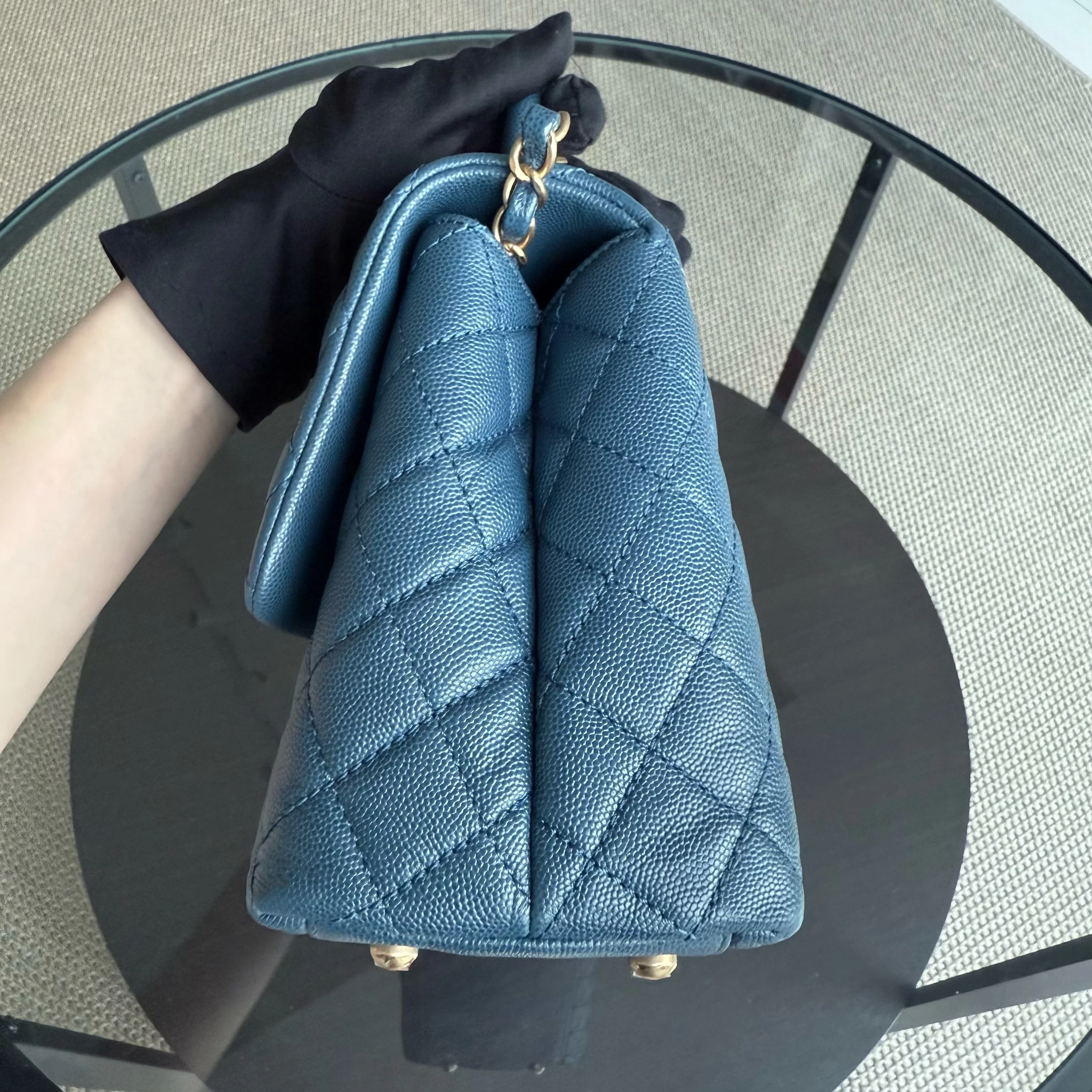 Chanel Coco Handle Medium - Caviar Quilted Blue Grained Calfskin Gold Hardware Series 23