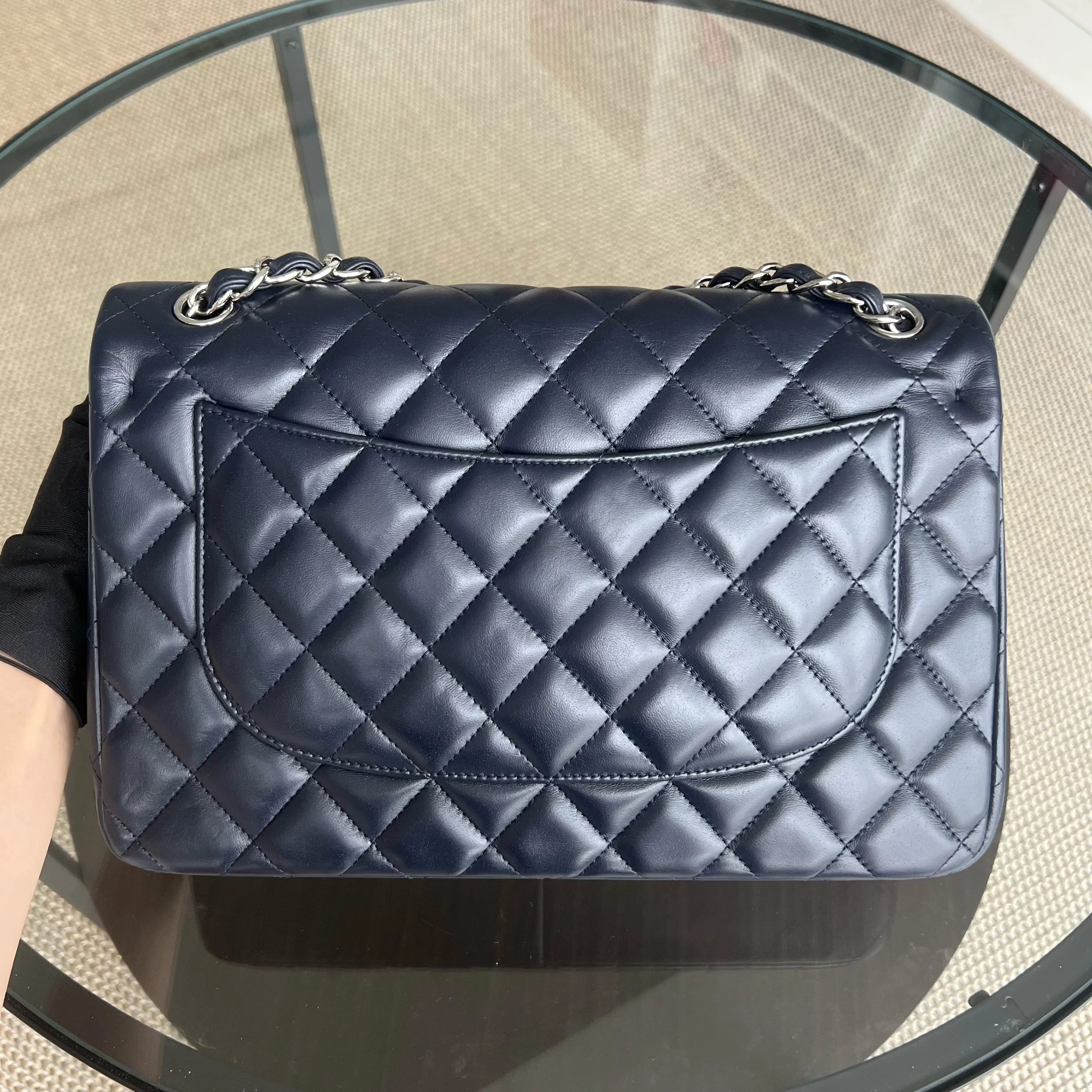 Chanel Classic Flap Jumbo - Double Flap Lambskin 30CM Quilted Dark Navy Blue Silver Hardware Series 23