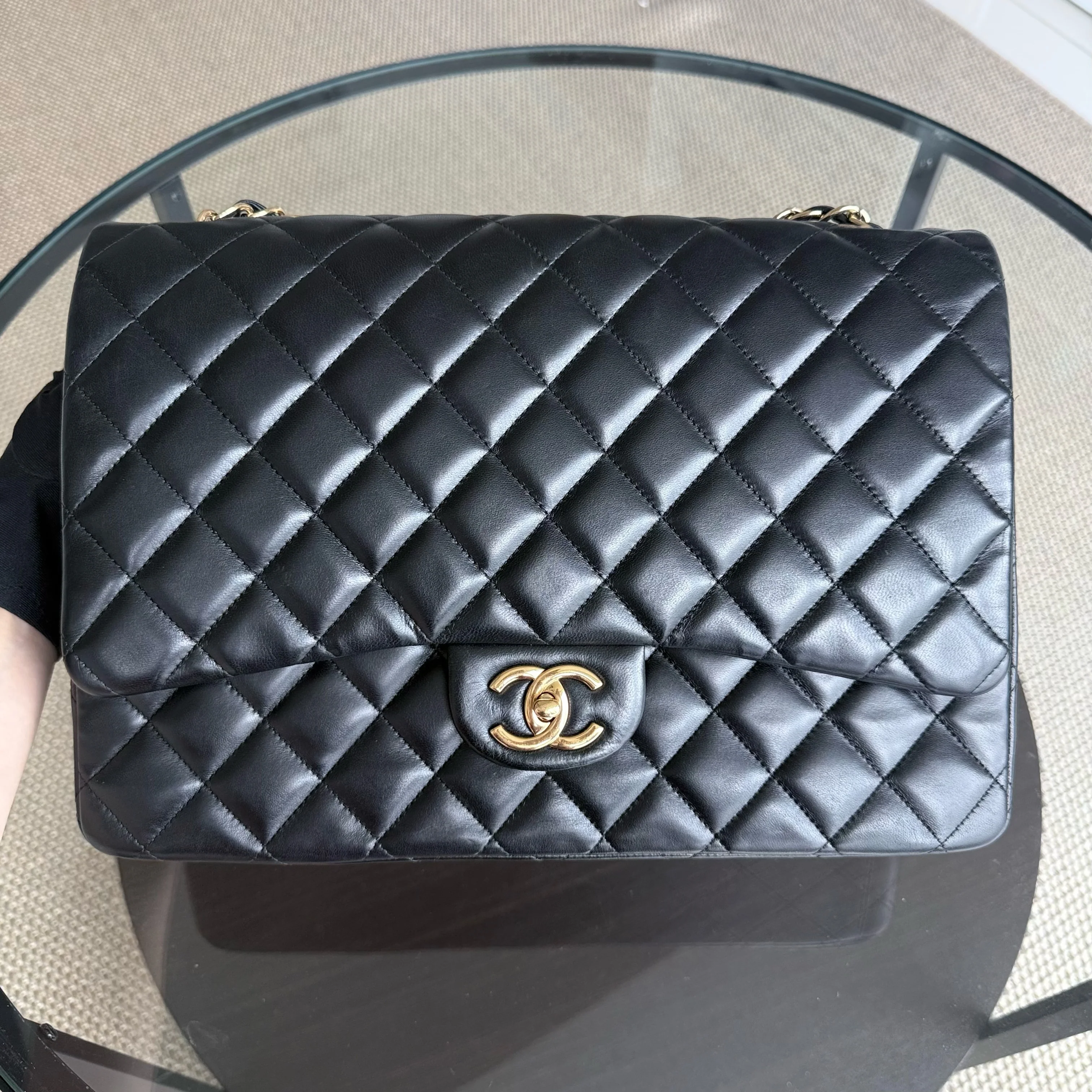 Chanel Classic Flap Maxi - Double Flap 33CM Quilted Lambskin Black Gold Hardware Series 15