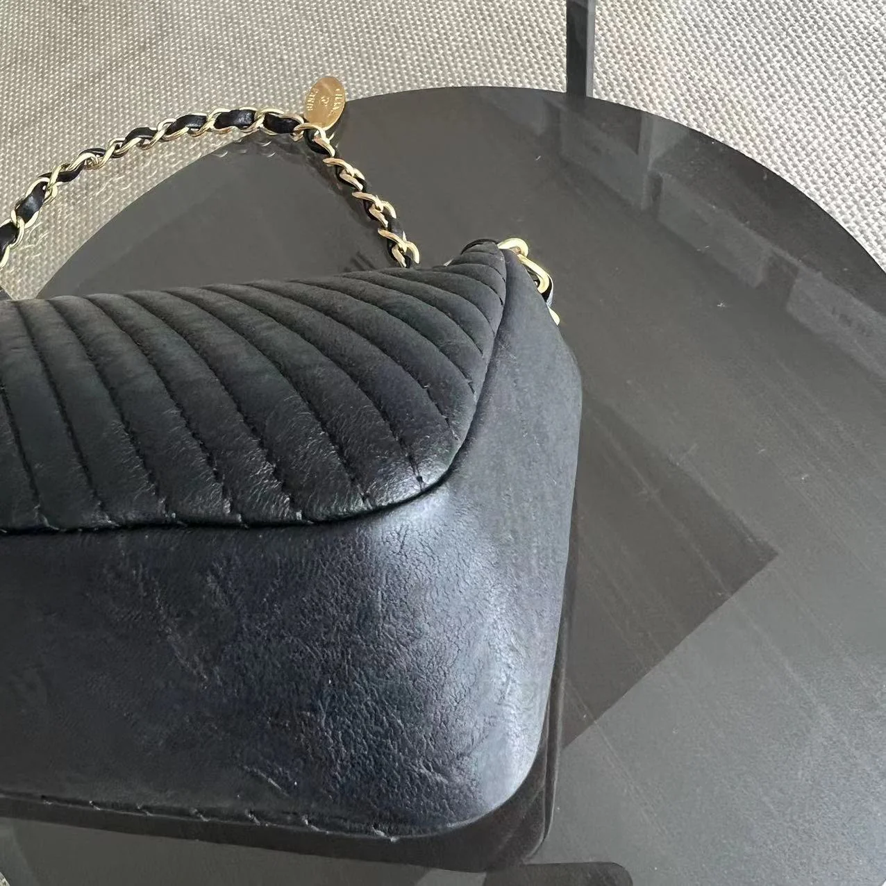 Chanel Herringbone - Medium Seasonal Flap Black Aged Calfskin Golden Hardware Series 19