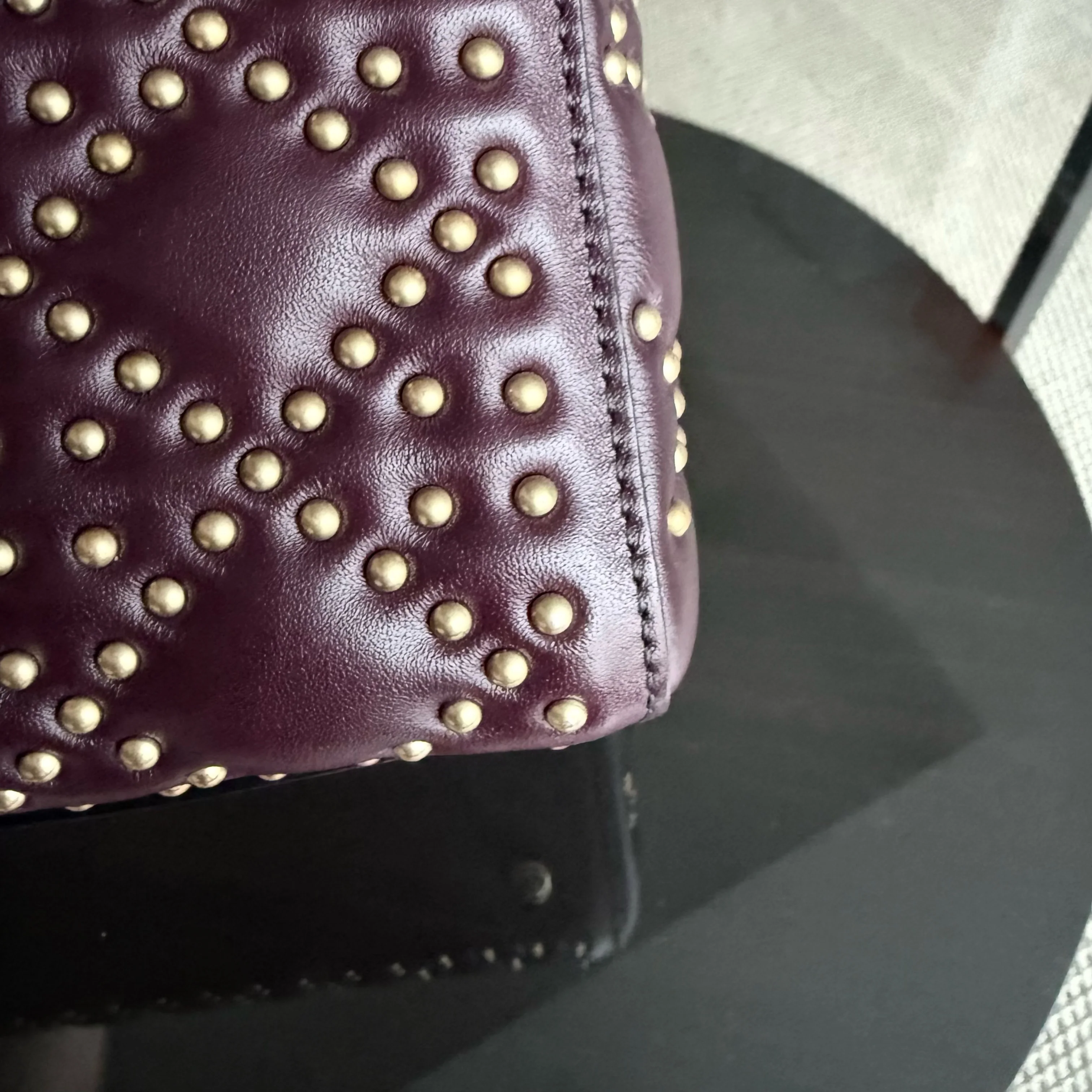 Dior Lady Medium Flap - Studded Cannage Calfskin Burgundy Red Gold Hardware