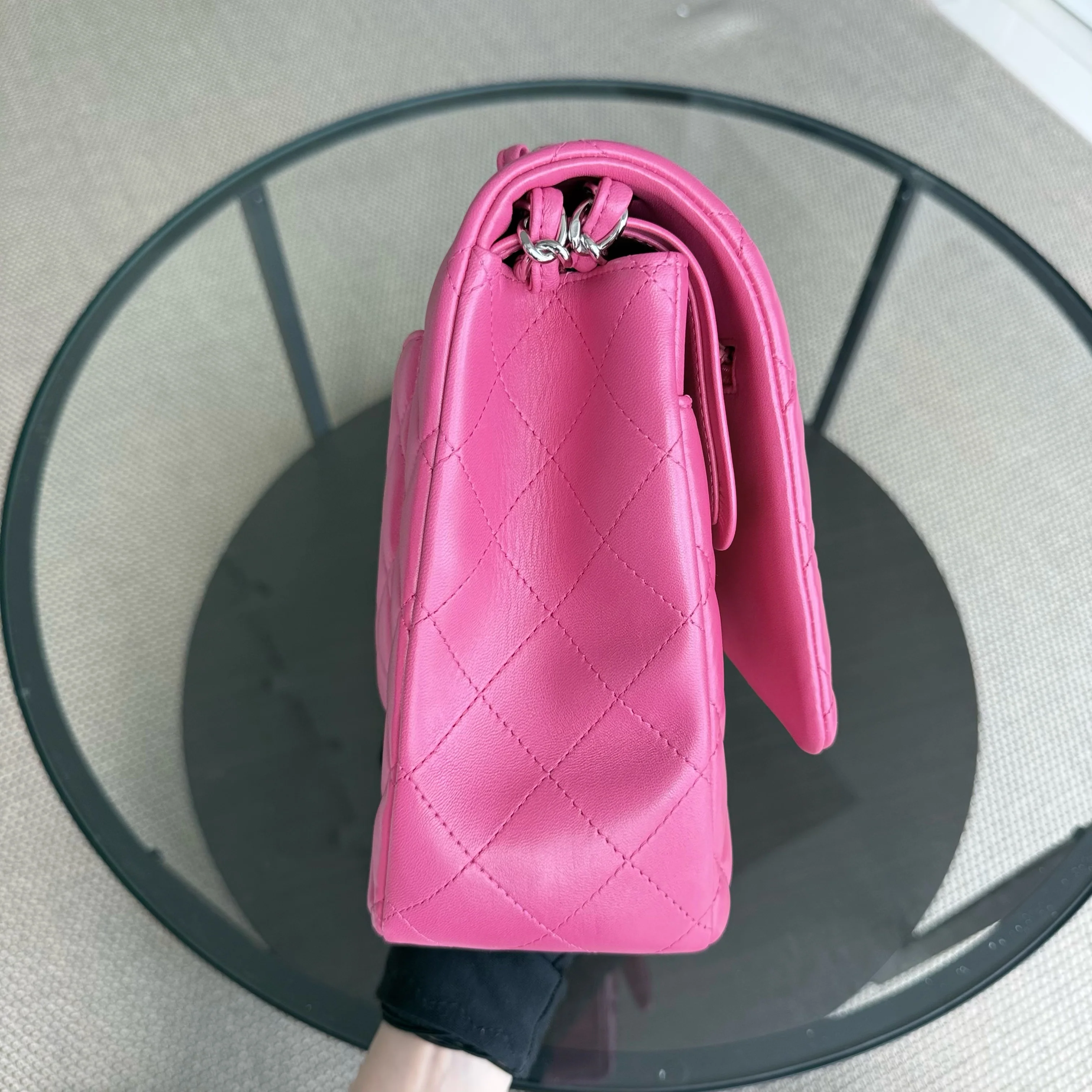 Chanel Classic Flap Maxi - Double Flap 33CM Quilted Lambskin Hot Pink Silver Hardware Series 19