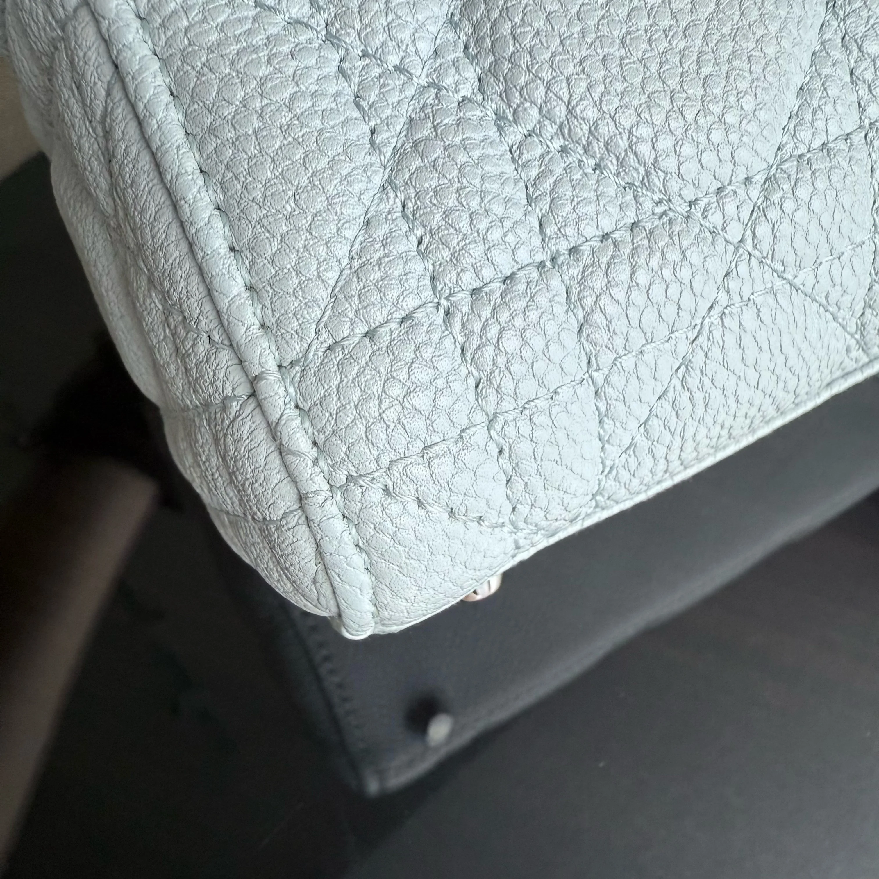 Dior Lady Mini - Grained Calfskin Cannage Glacier White Silver Hardware