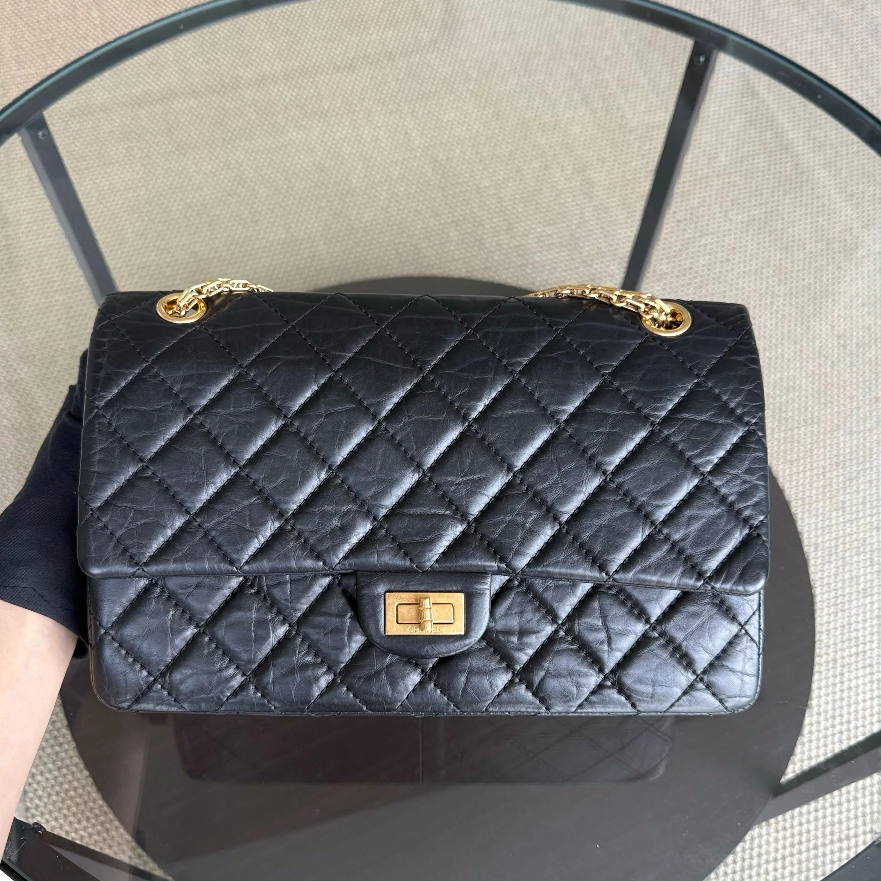 Chanel 2.55 Reissue 226 - Quilted Aged Calfskin Black Gold Hardware Series 15