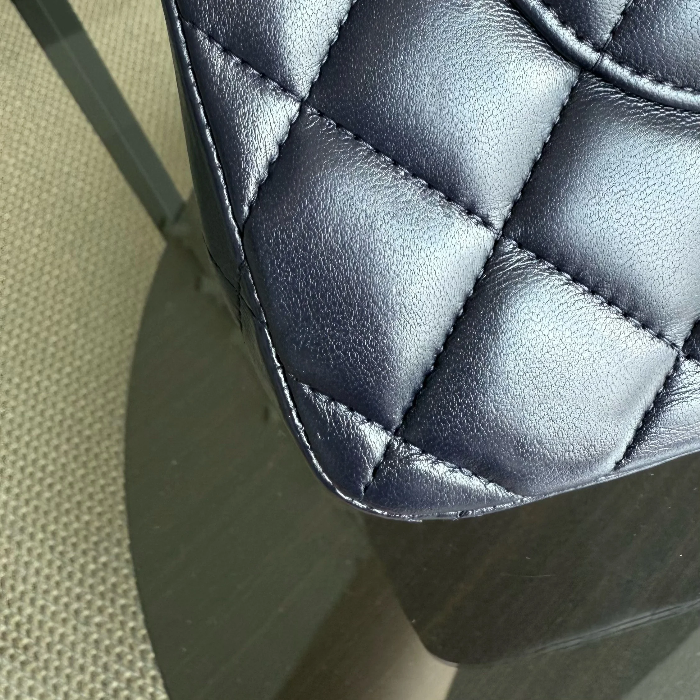 Chanel Classic Flap Jumbo - Double Flap 30CM Quilted Lambskin Dark Blue Silver Hardware Series 23