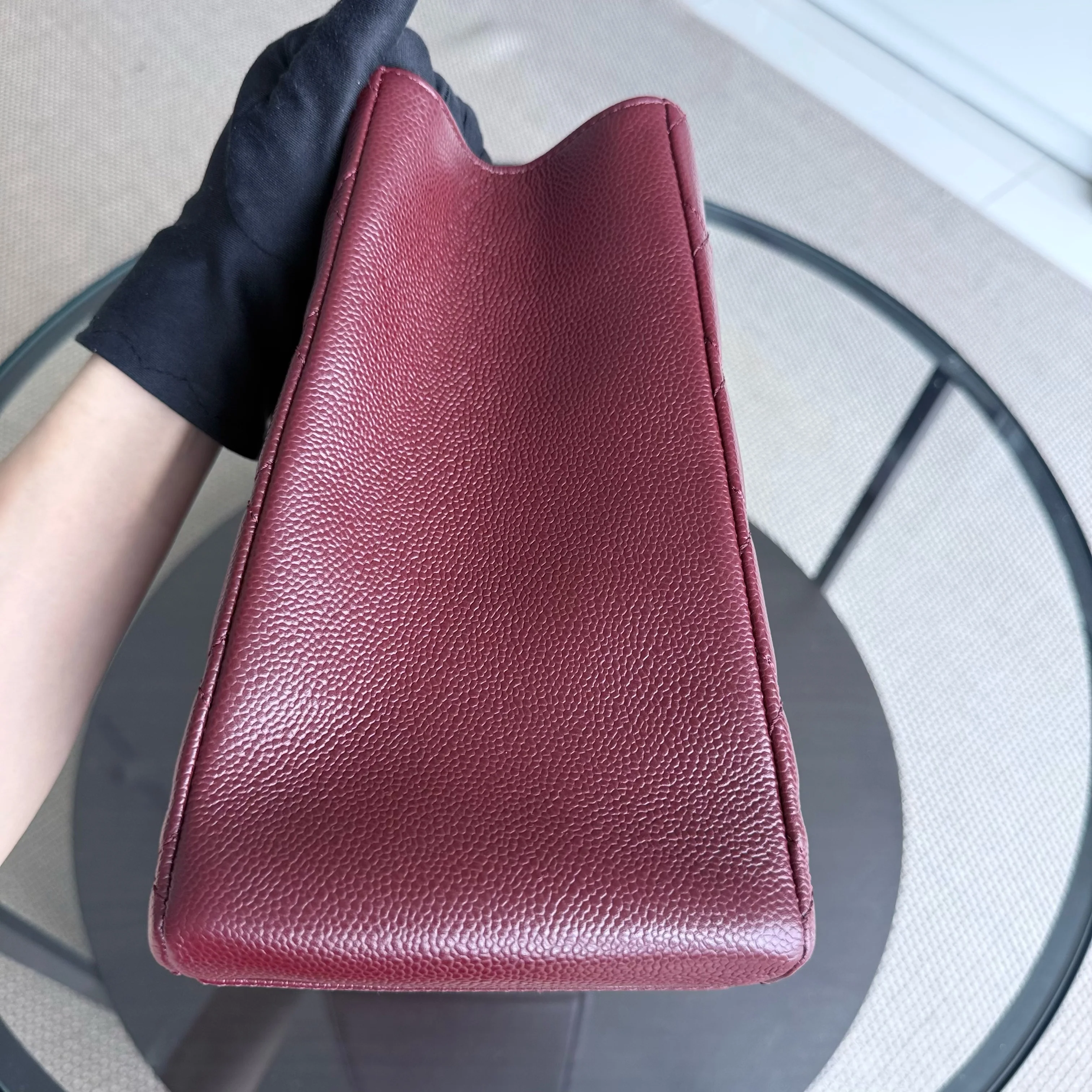 Chanel GST Grand Shopping Tote - Burgundy Caviar Quilted Silver Hardware Series 18