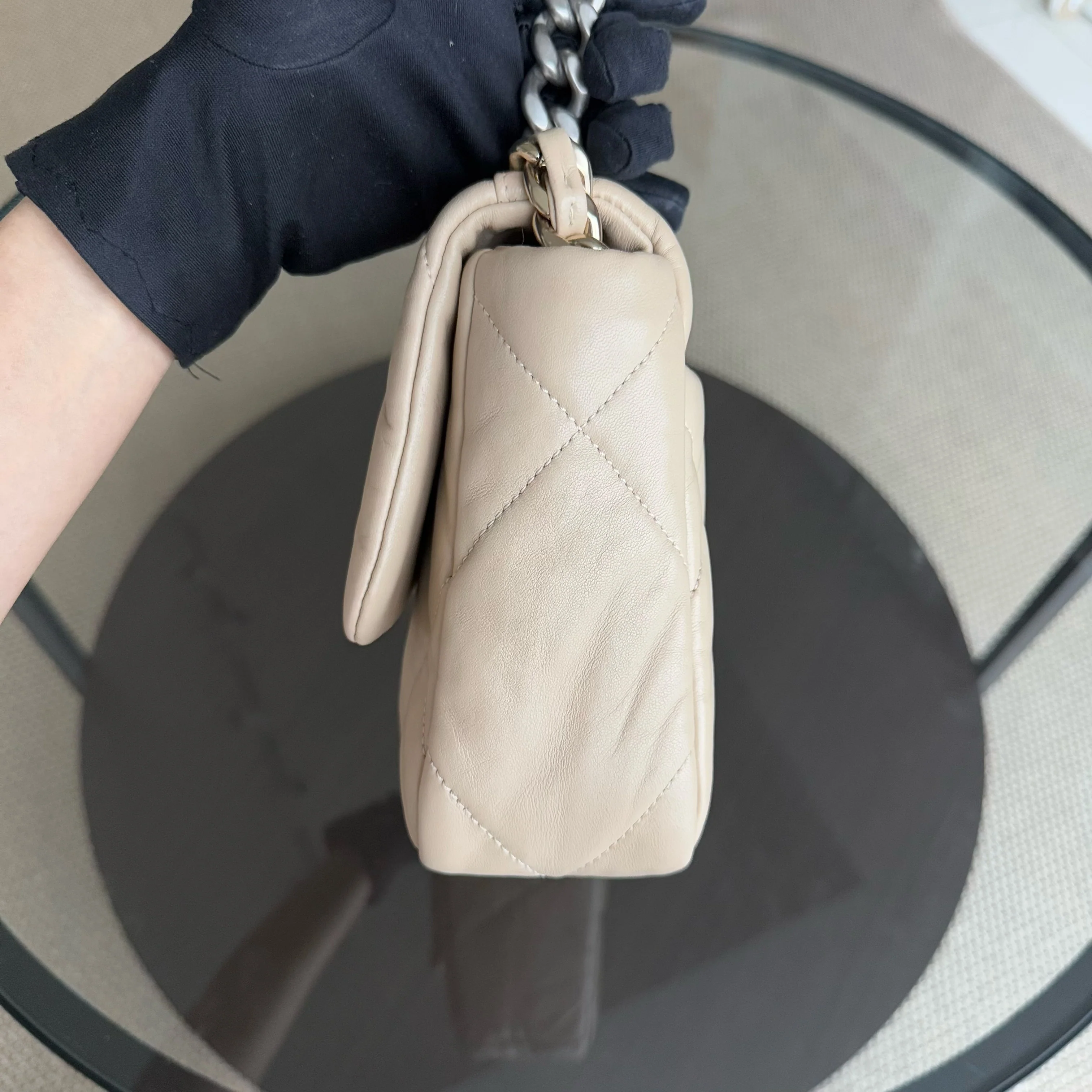 Chanel 19 Bag Small - C19 Goatskin Light Beige Two-tone Hardware Microchip