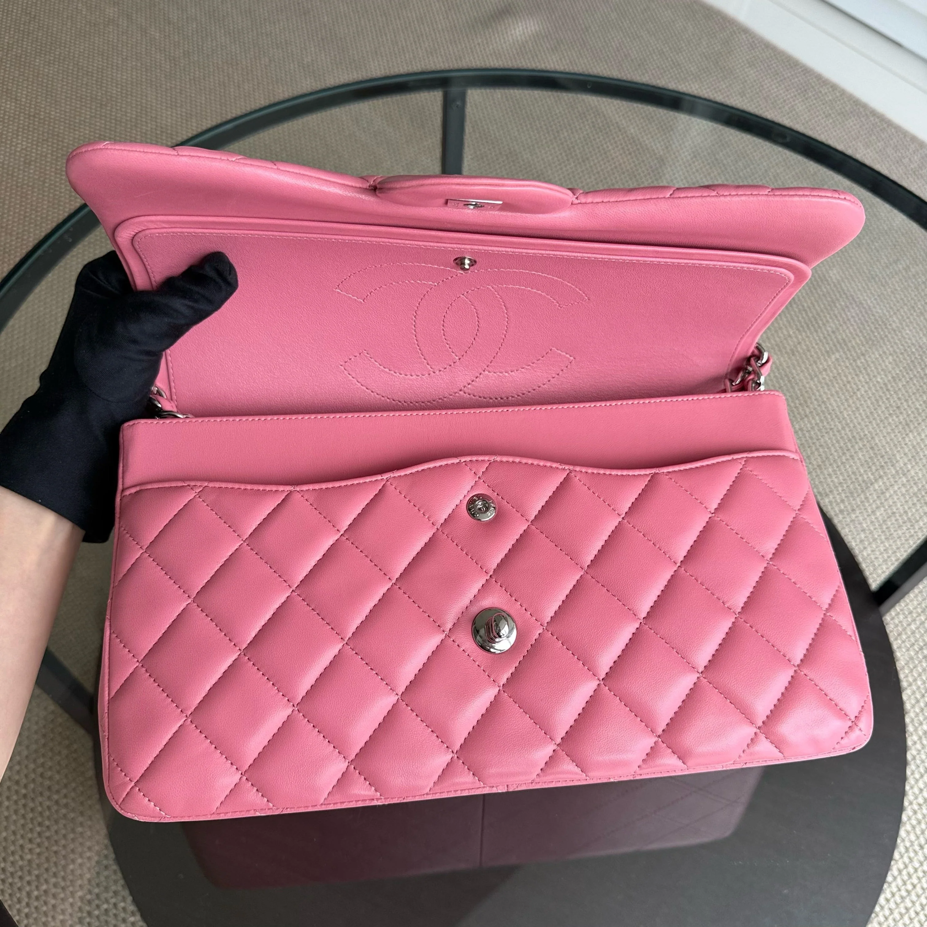 Chanel Classic Flap Jumbo - Double Flap 30CM Quilted Lambskin Sakura Pink Silver Hardware Series 18