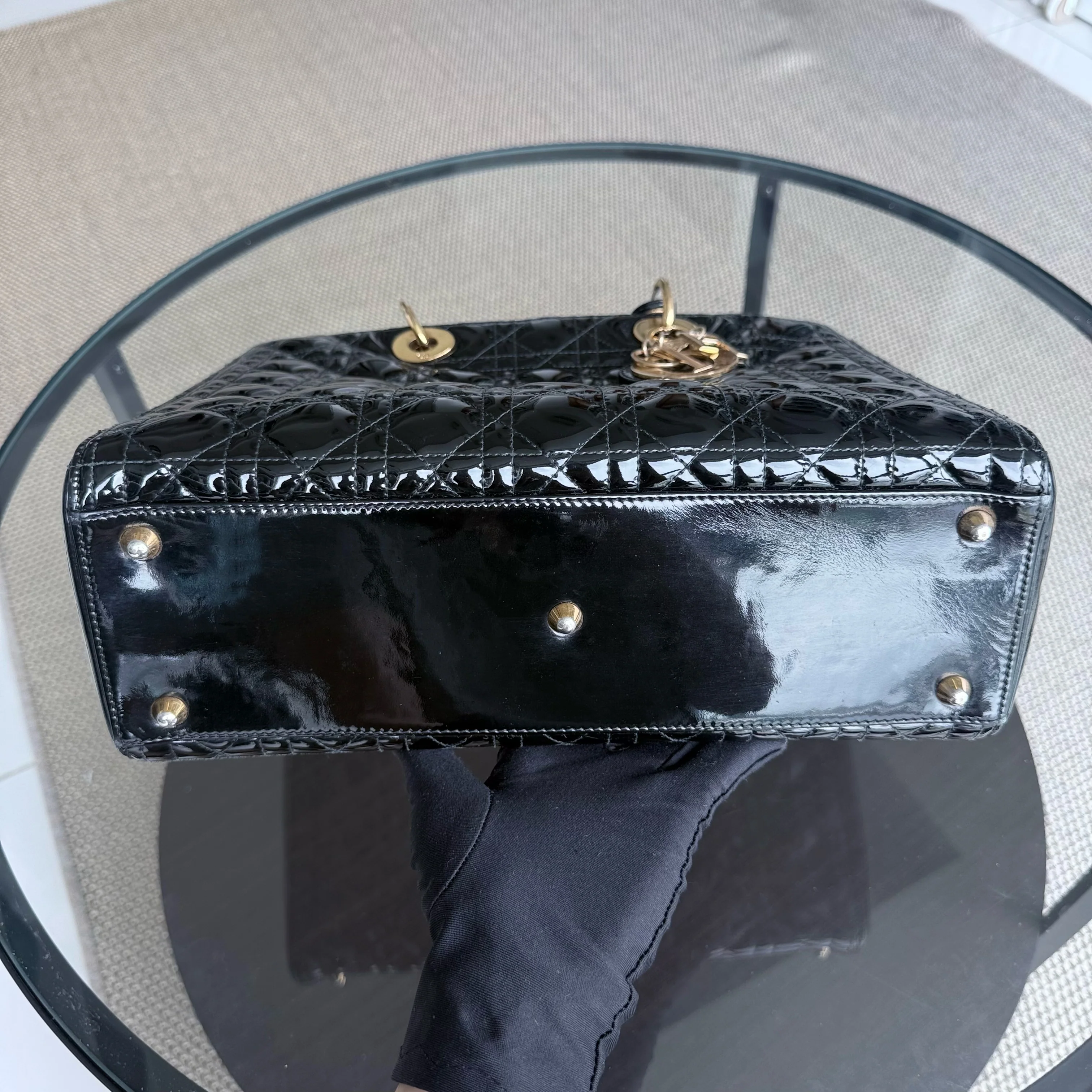 Dior Lady Large - Patent Calfskin Black Gold Hardware NO STRAP