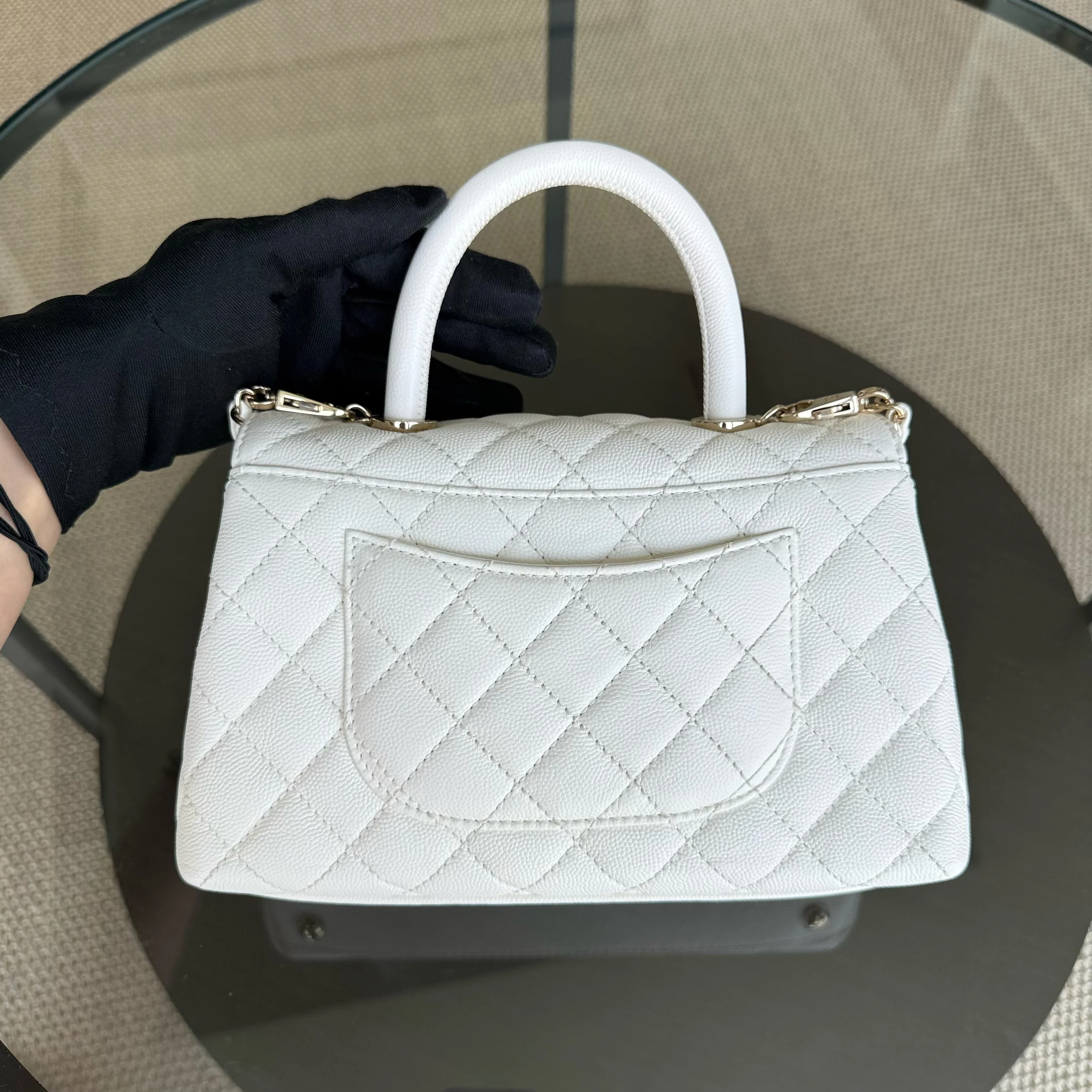 Chanel Coco Handle Small - Caviar Quilted Snow White Gold Hardware Microchip