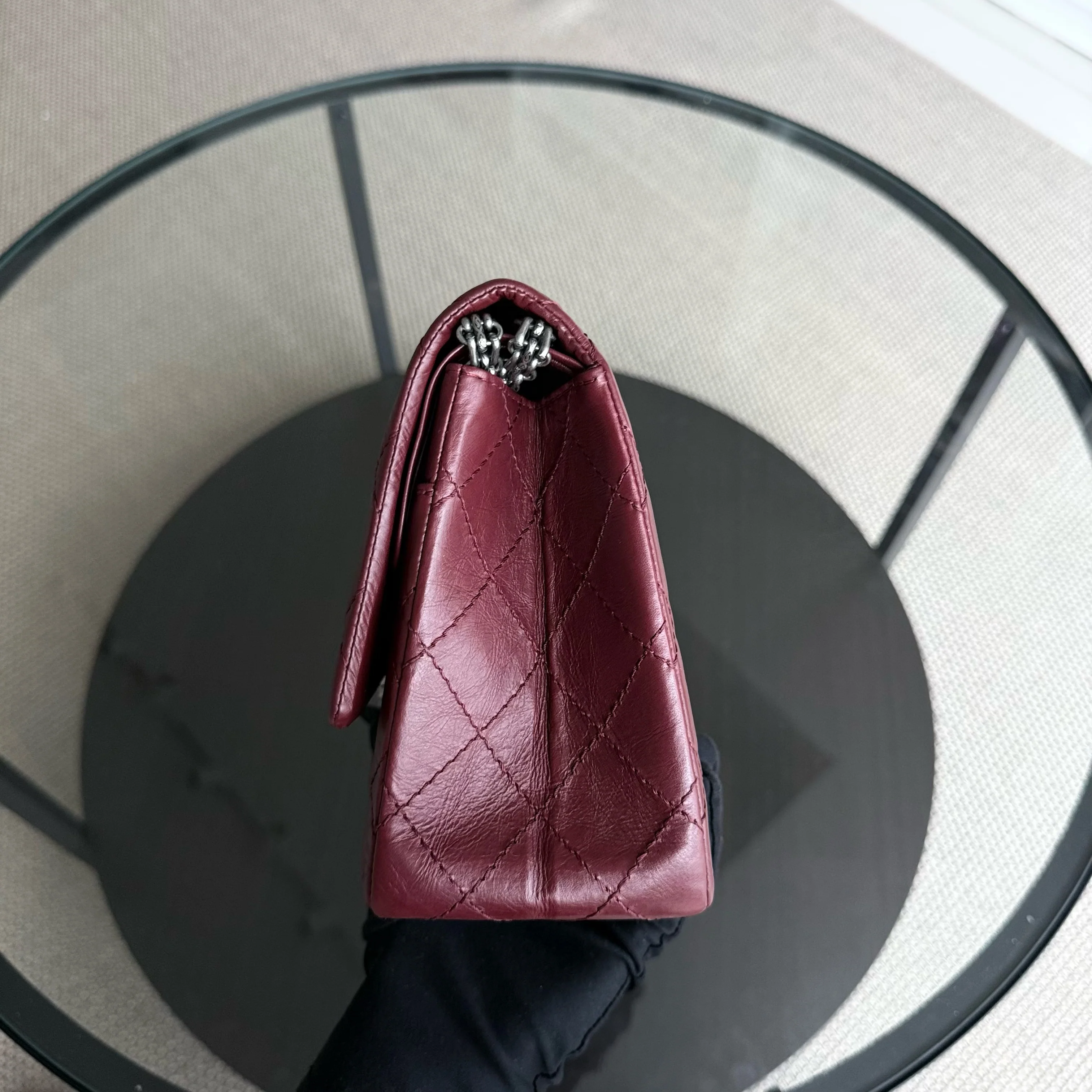 Chanel 2.55 Reissue 226 Medium - 28CM Quilted Aged Calfskin Burgundy Dark Red Ruthenium Silver Hardware Series 12