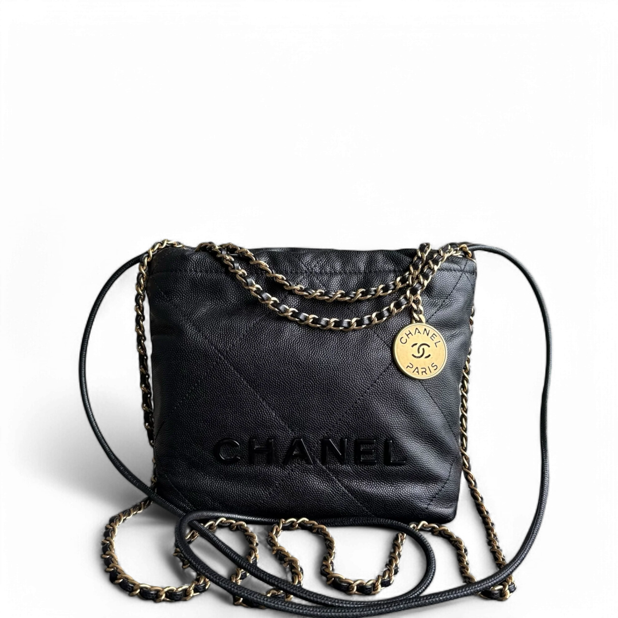 Chanel C22 Mini 22 Bag - Caviar Quilted Calfskin Crossbody Bag Gold Hardware Microchip