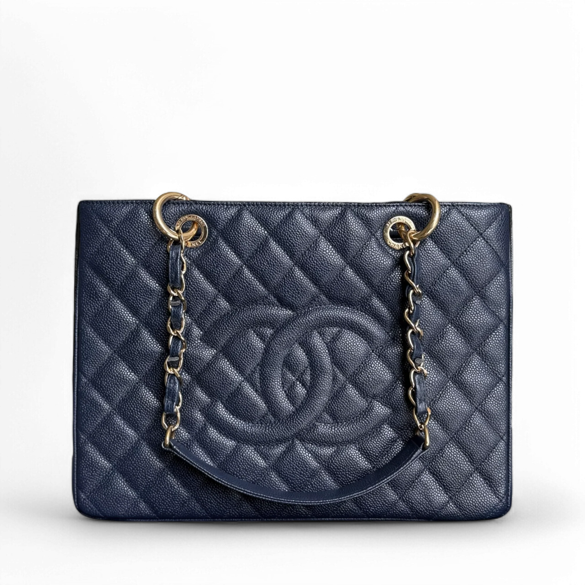 Chanel GST Grand Shopping Tote - Caviar Quilted Dark Blue Gold Hardware Series 19