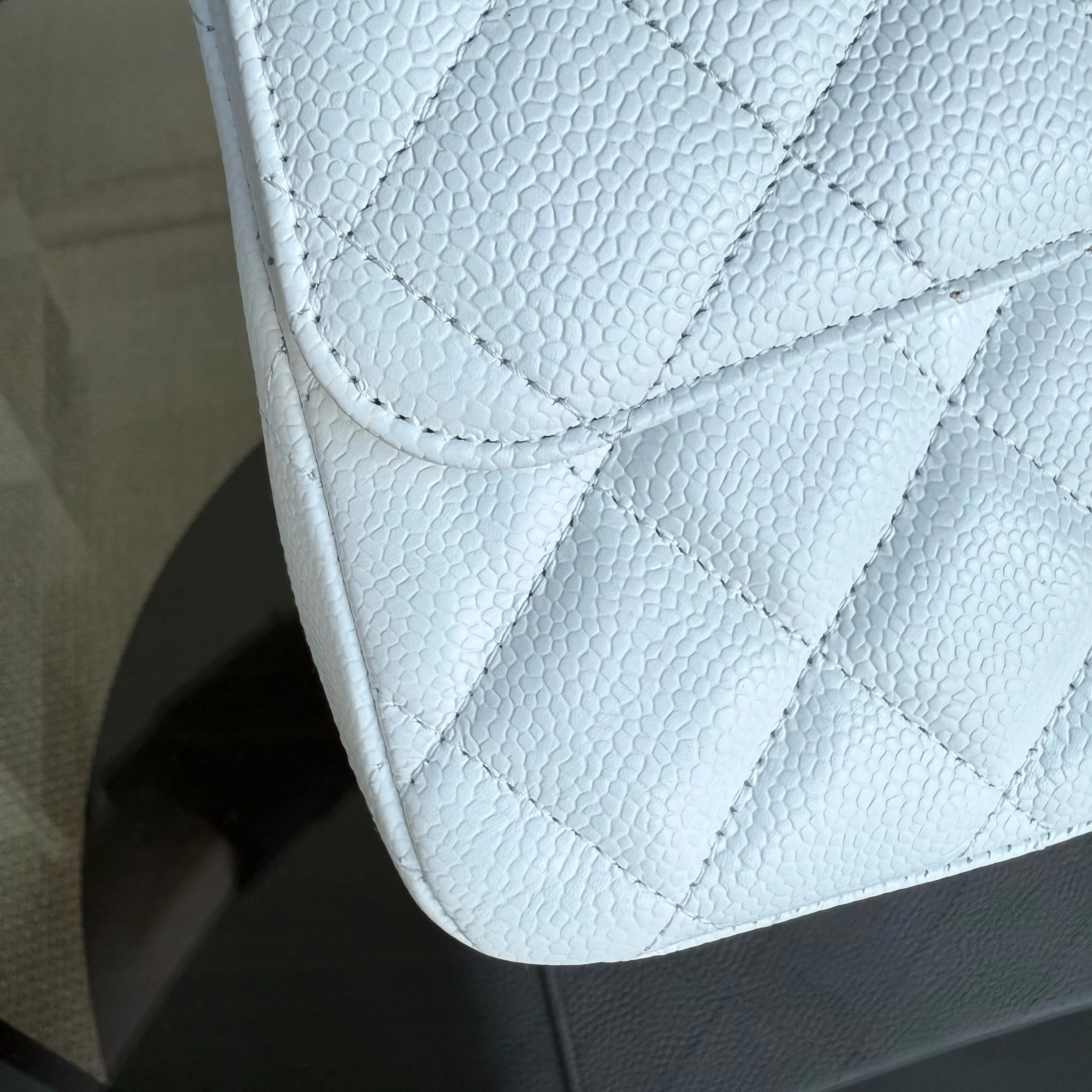 Chanel Classic Flap Maxi - Caviar Double Flap 33CM Quilted White Silver Hardware Series 14