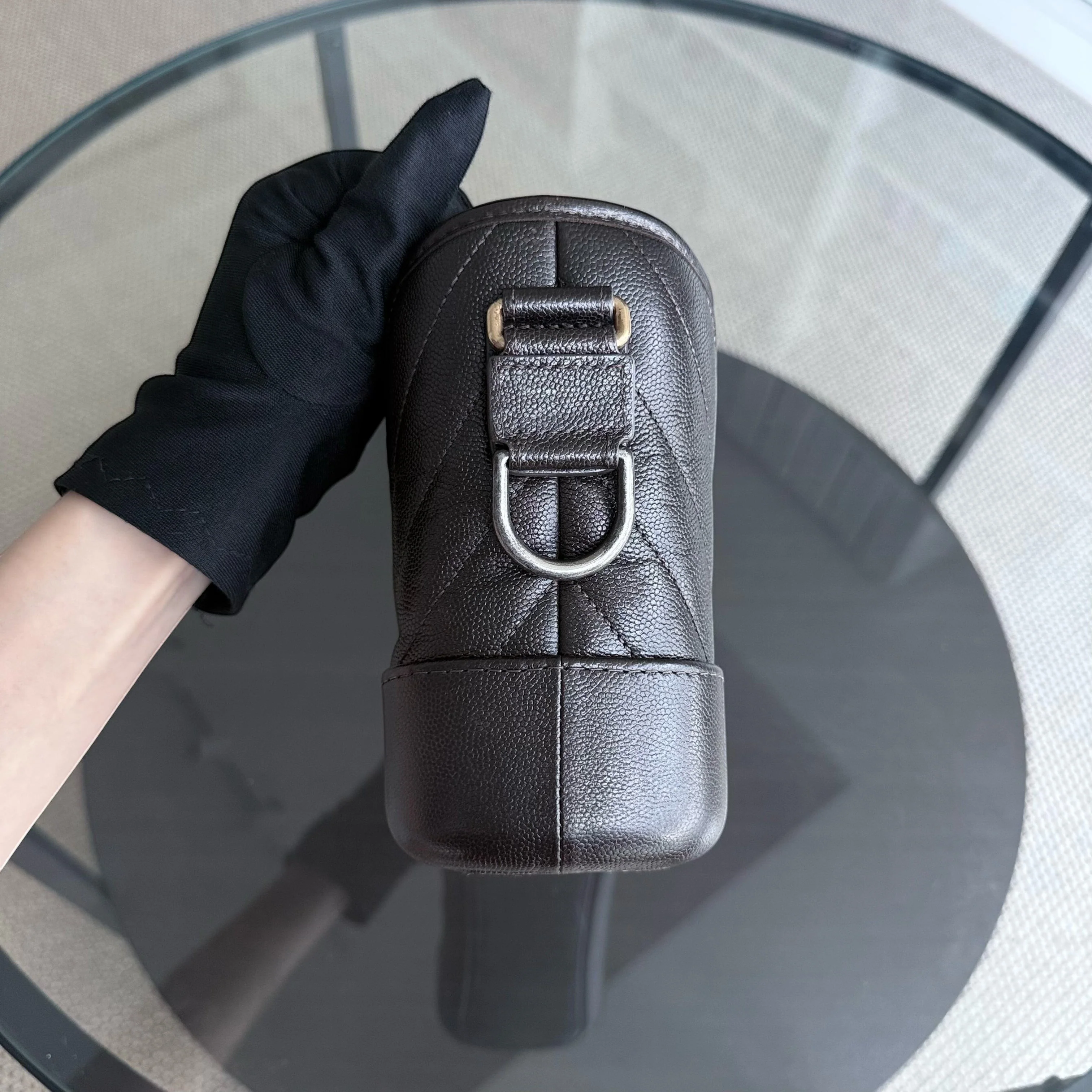 Chanel Gabrielle Small - Caviar Chevron Dark Brown Two-tone Gold Hardware Series 26