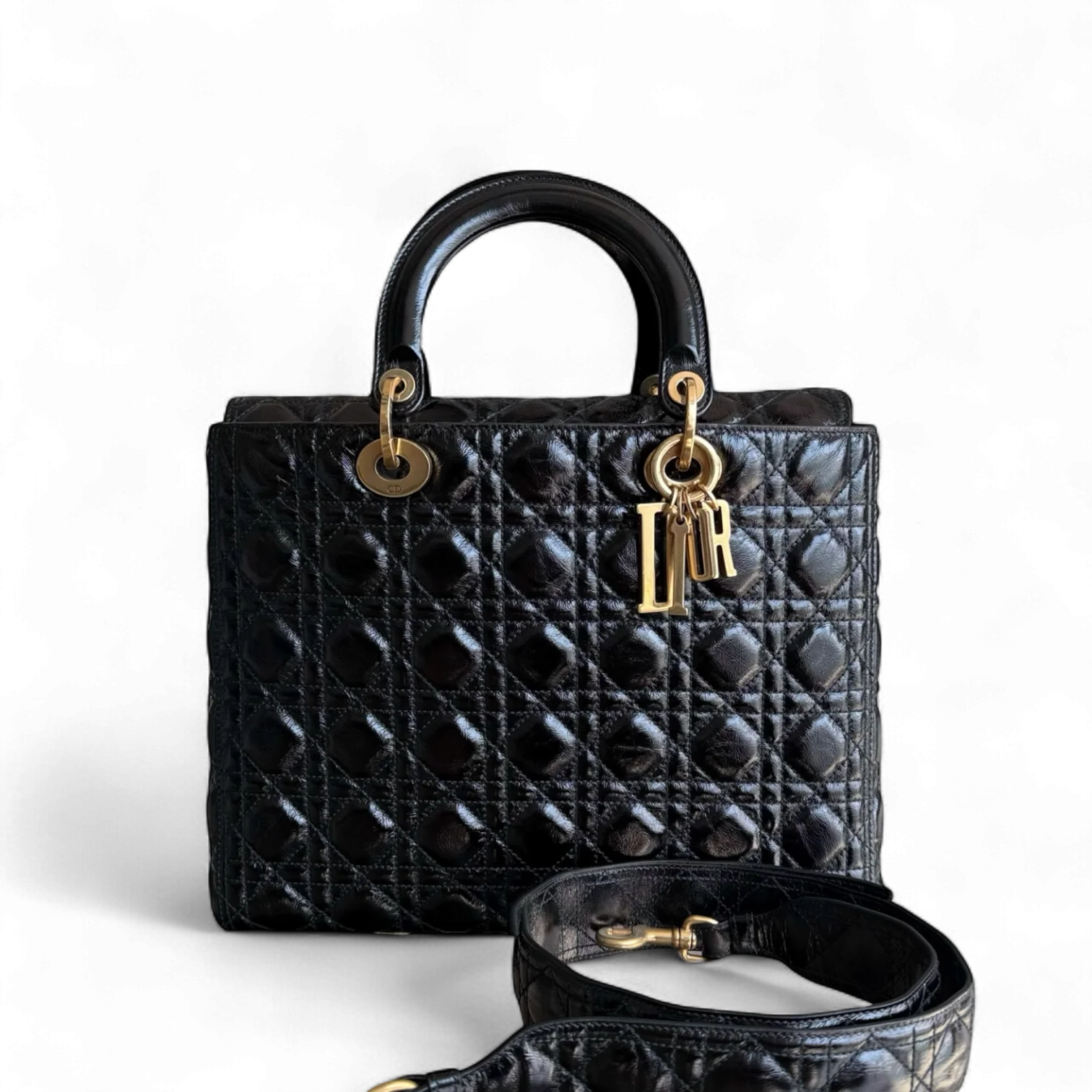 Dior Lady Large Flap - Canange Glazed Calfskin Black Gold Hardware