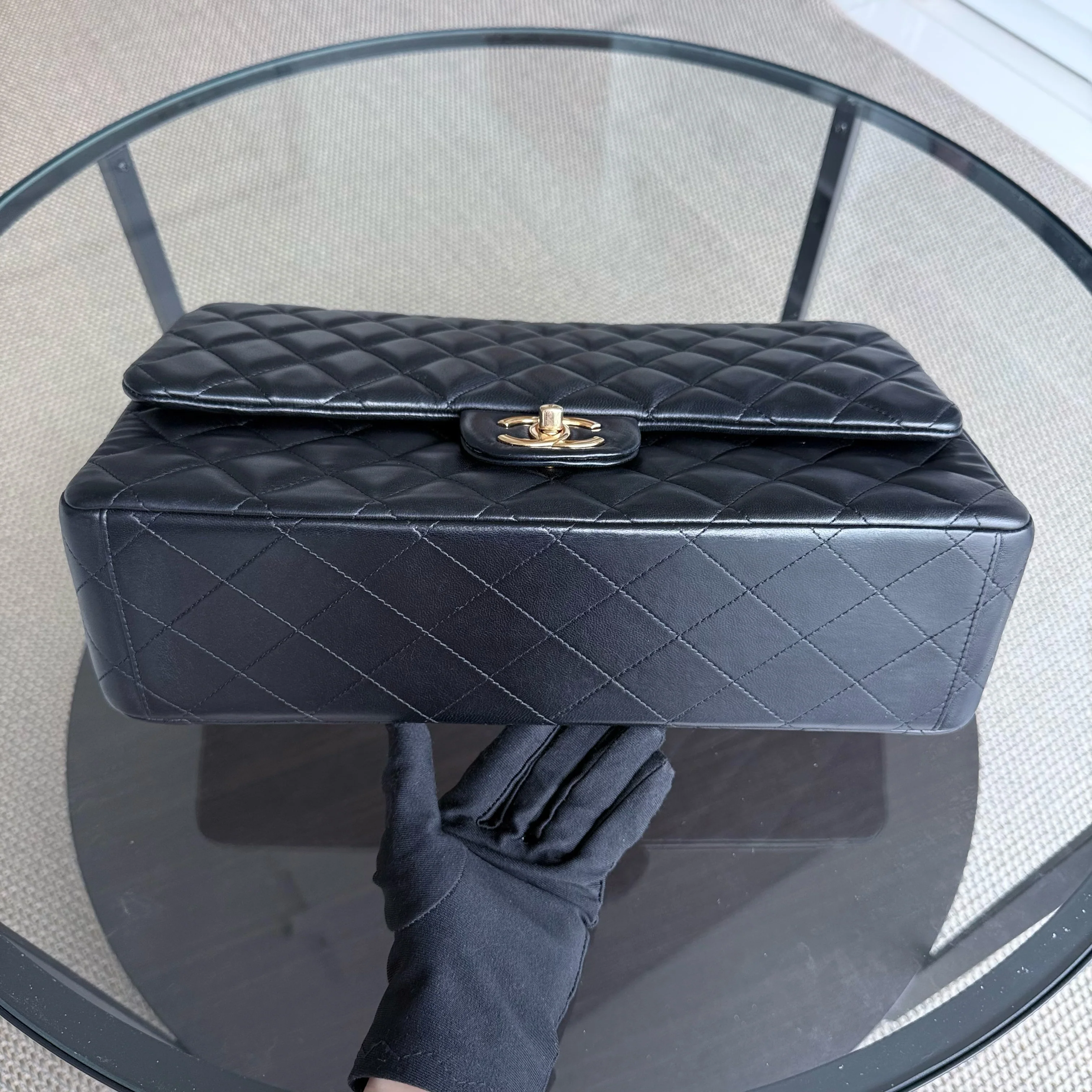 Chanel Classic Flap Maxi - Double Flap 33CM Quilted Lambskin Black Gold Hardware Series 15