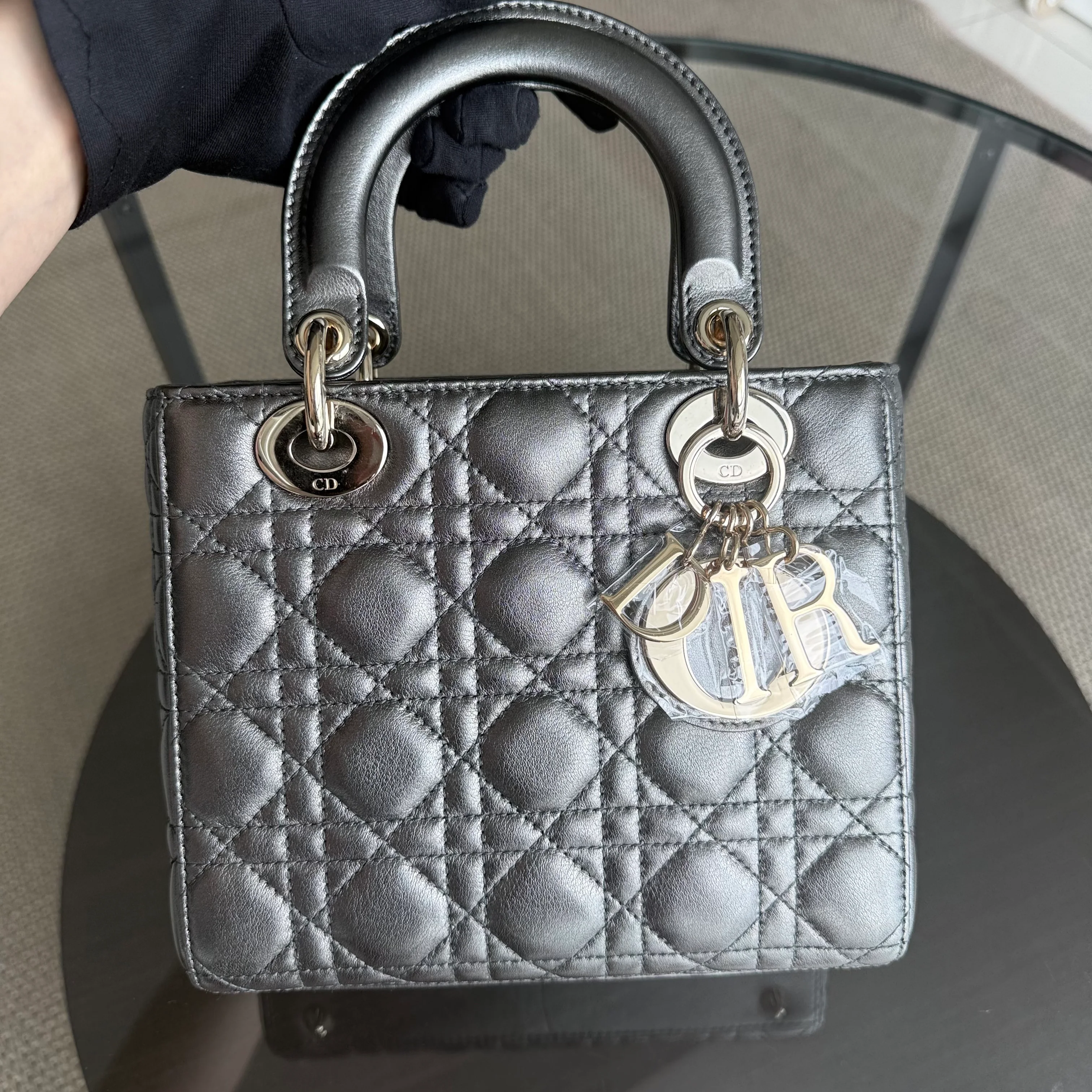 Dior Lady Small MyABC - Cannage calfskin Metallic Dark Grey Gunmetal Gold Hardware ABC