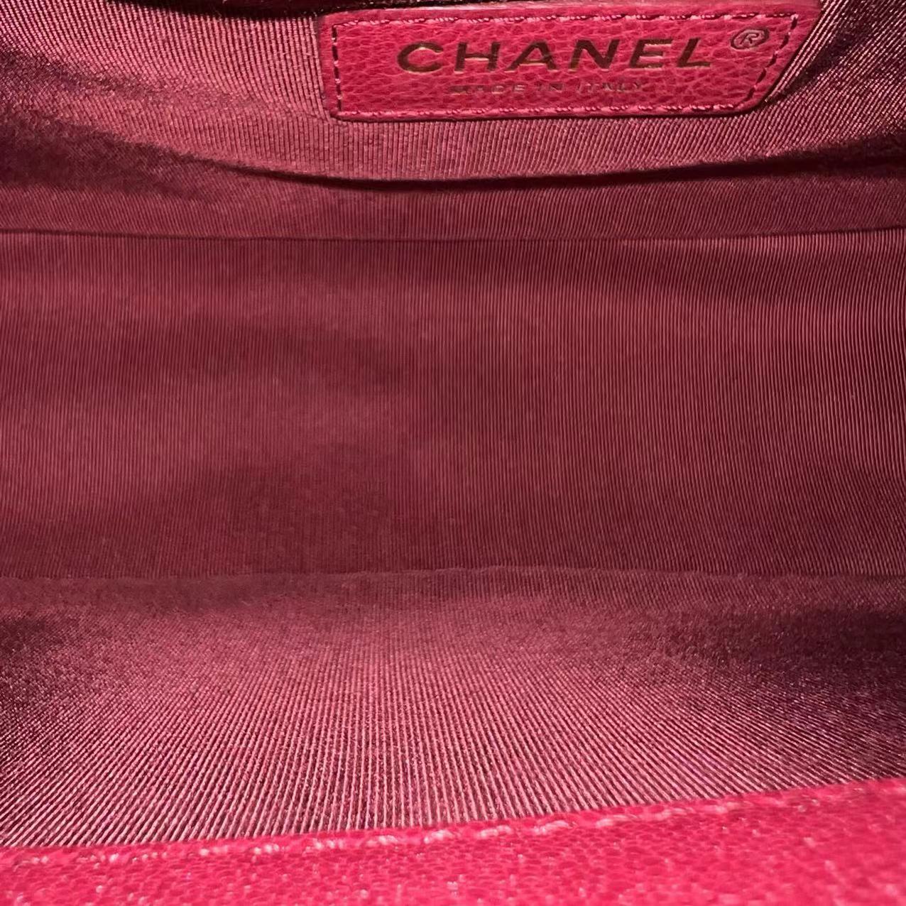 Chanel Boy Medium - Caviar 25CM Quilted Dark Red Golden Hardware Series 26