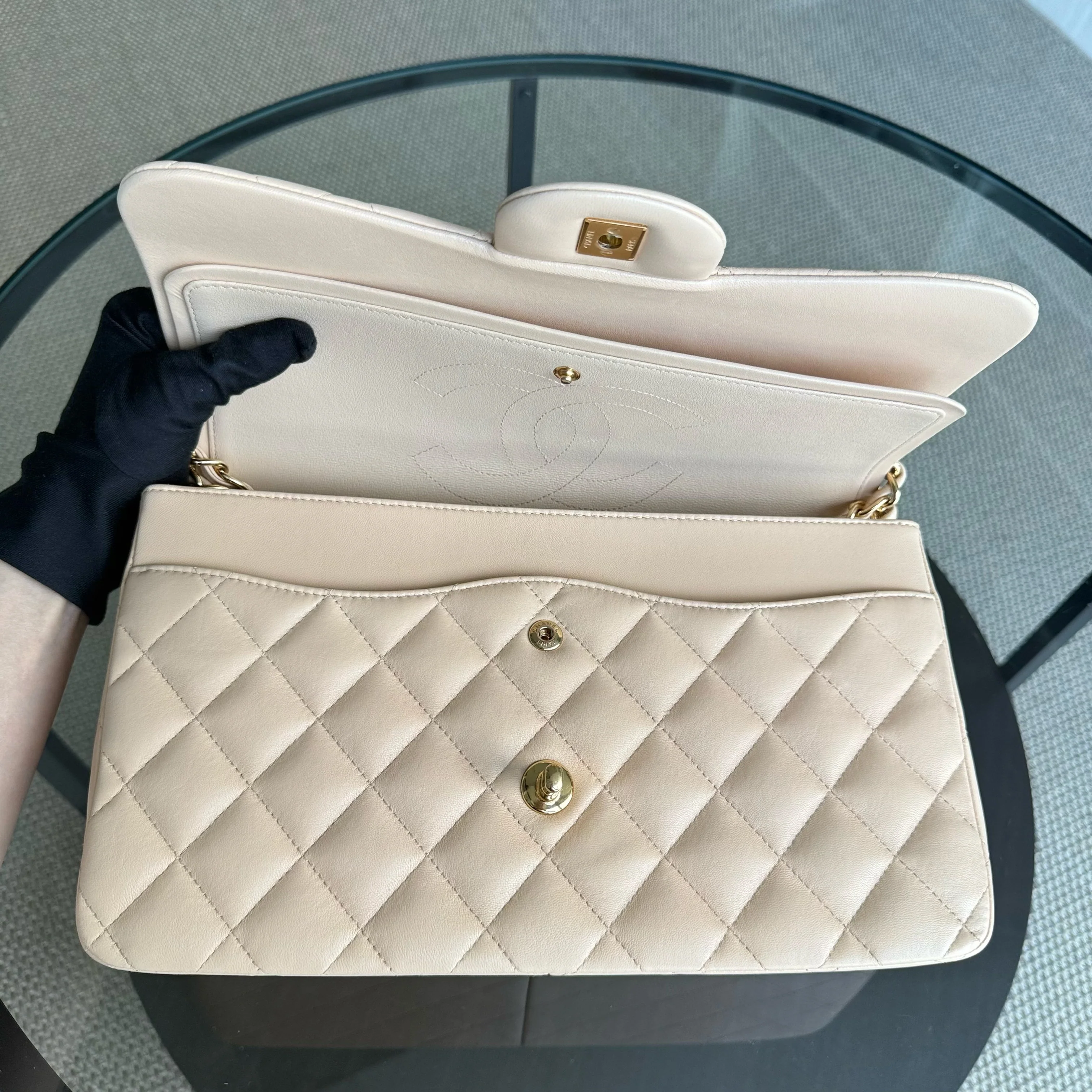 Chanel Classic Flap Jumbo - Double Flap 30CM Quilted Lambskin Beige Gold Hardware