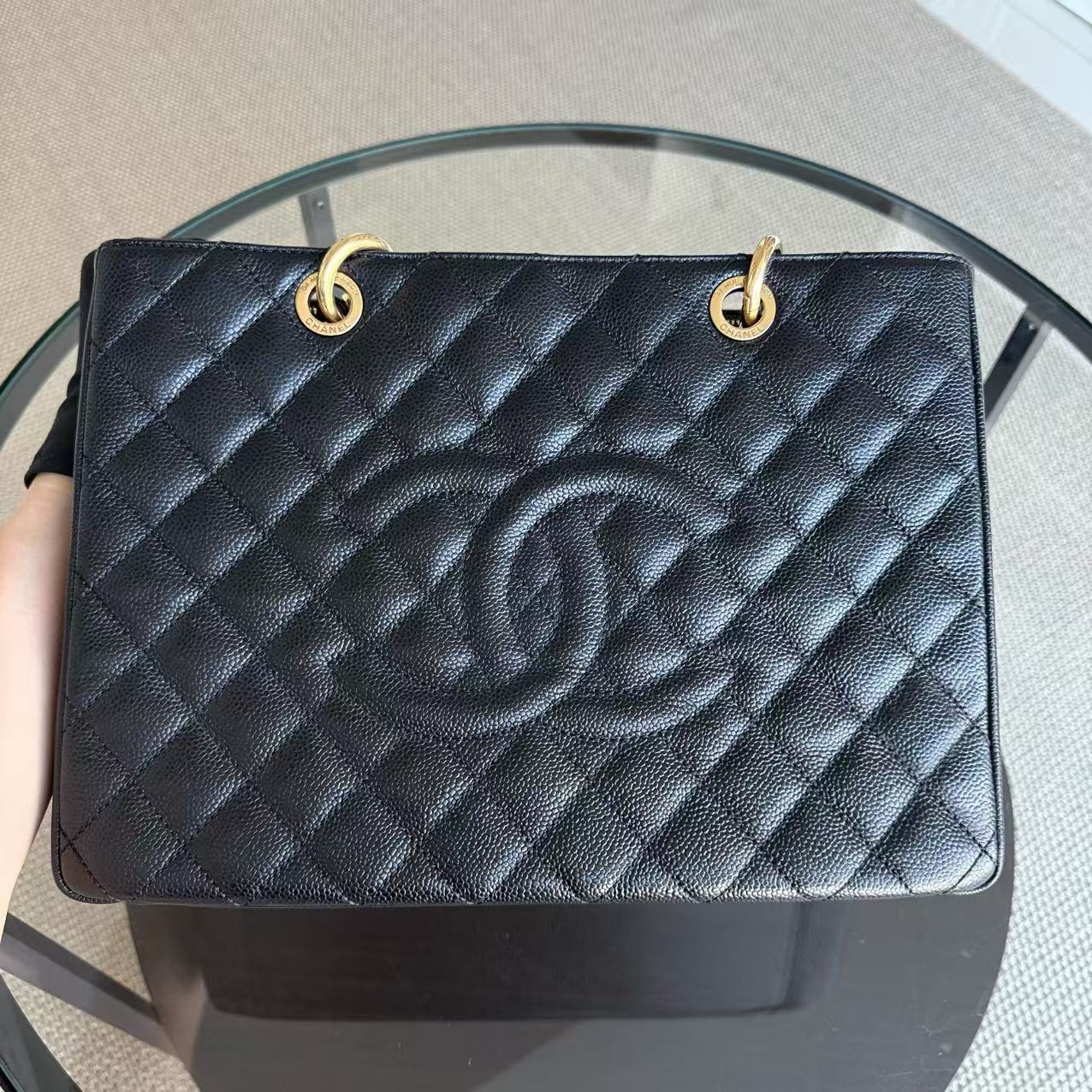 Chanel GST Grand Shopping Tote - Caviar Quilted Black Gold Hardware