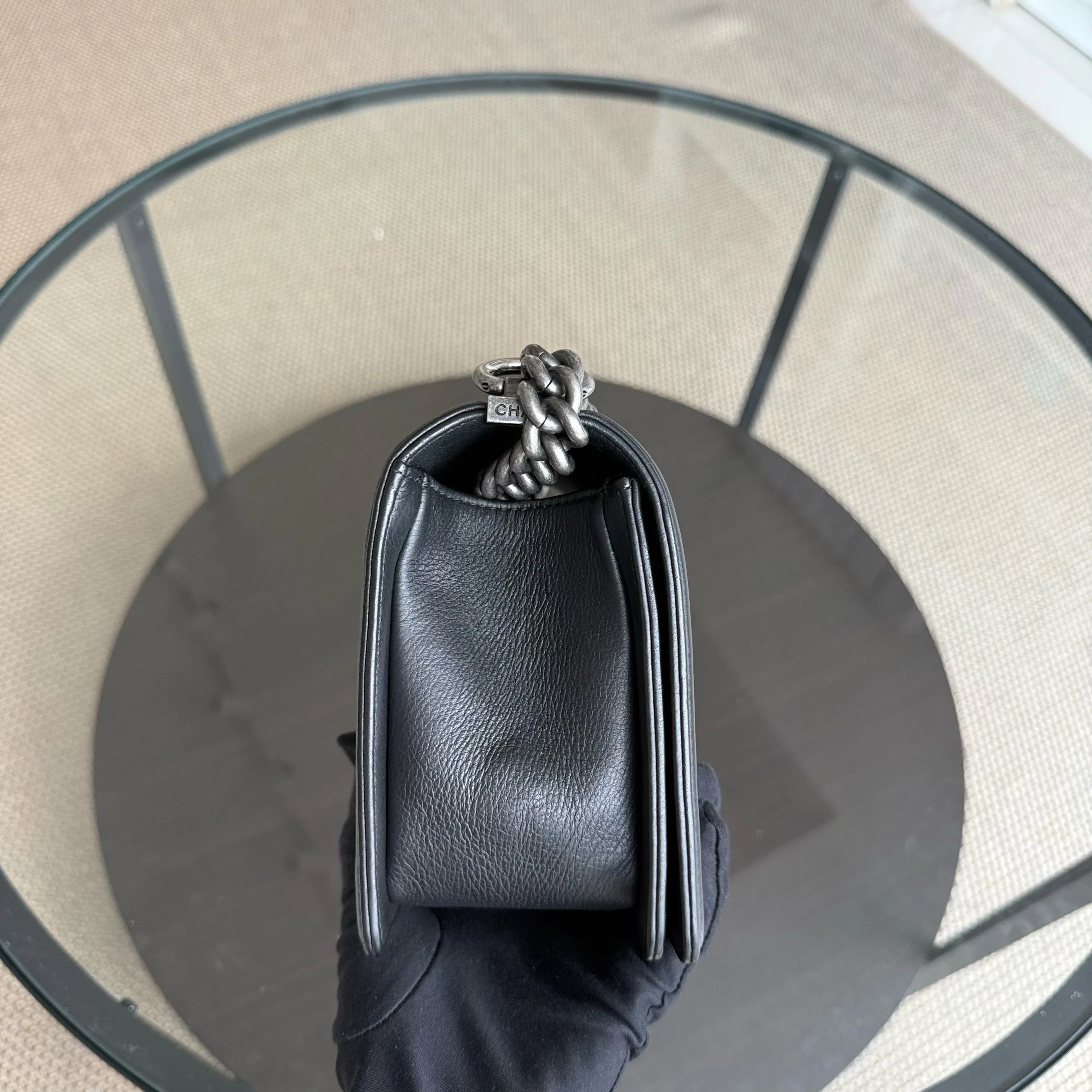 Chanel Boy Medium - 25CM Quilted Calfskin Black Ruthenium Silver Hardware